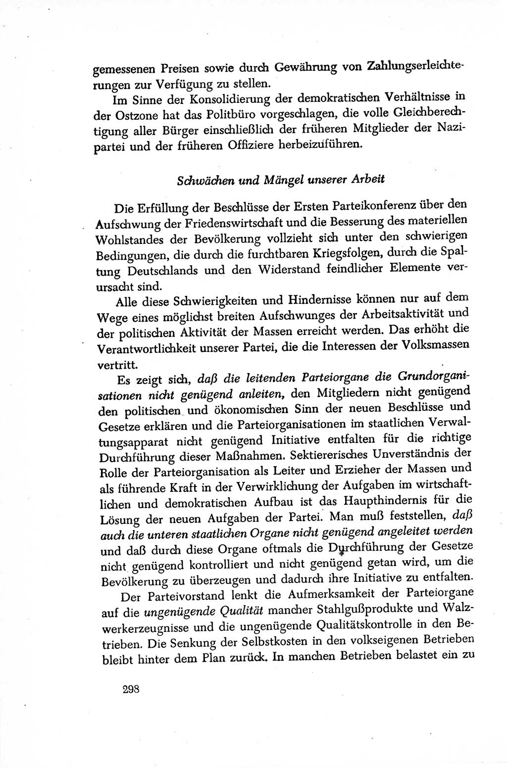 Dokumente der Sozialistischen Einheitspartei Deutschlands (SED) [Sowjetische Besatzungszone (SBZ) Deutschlands/Deutsche Demokratische Republik (DDR)] 1948-1950, Seite 298 (Dok. SED SBZ Dtl. DDR 1948-1950, S. 298)