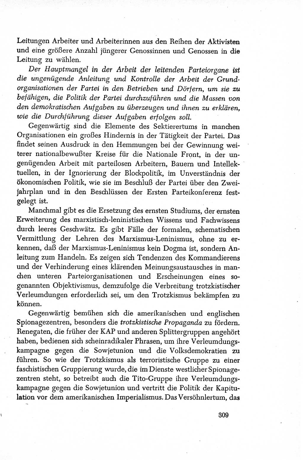 Dokumente der Sozialistischen Einheitspartei Deutschlands (SED) [Sowjetische Besatzungszone (SBZ) Deutschlands/Deutsche Demokratische Republik (DDR)] 1948-1950, Seite 309 (Dok. SED SBZ Dtl. DDR 1948-1950, S. 309)
