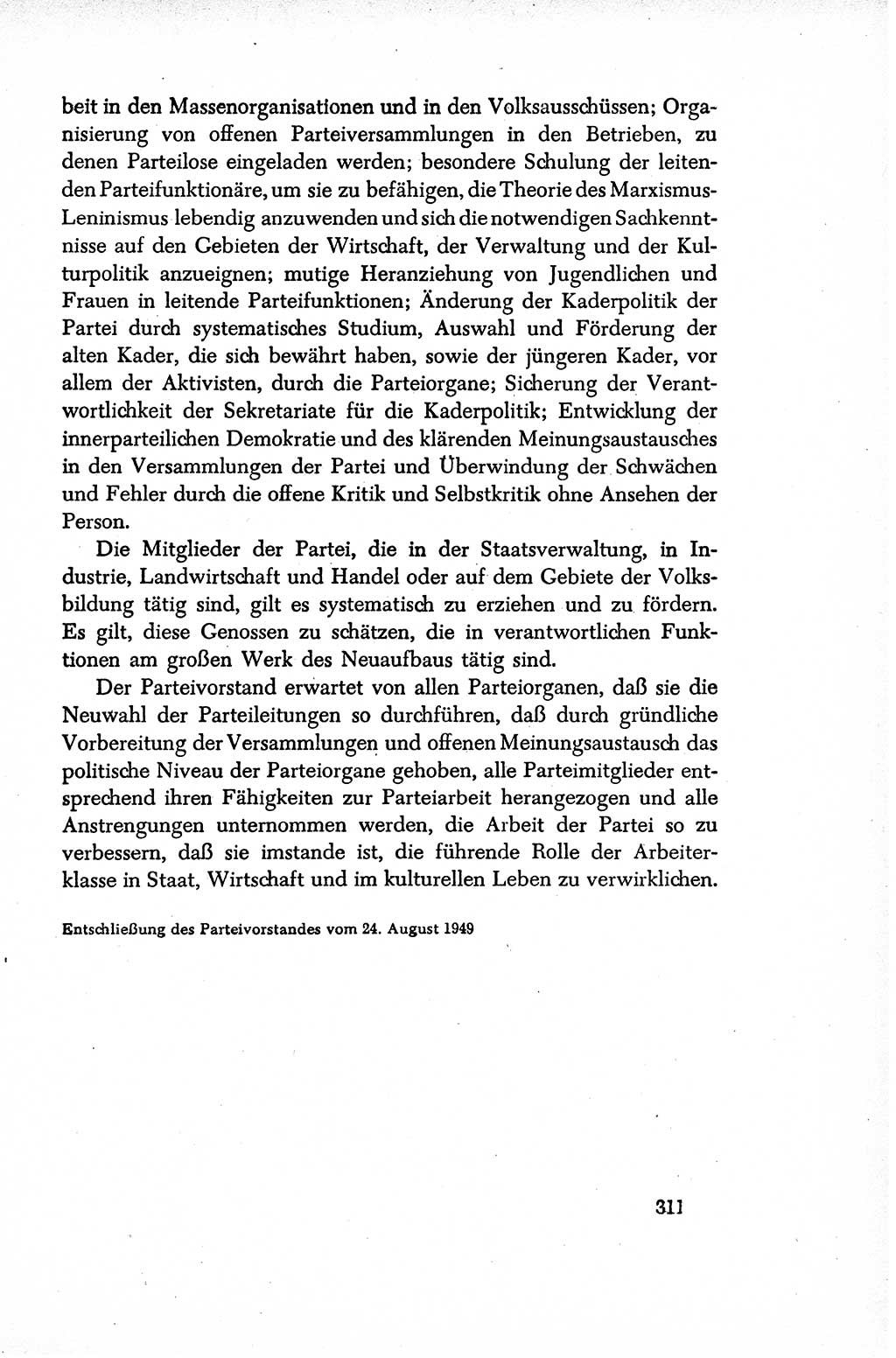 Dokumente der Sozialistischen Einheitspartei Deutschlands (SED) [Sowjetische Besatzungszone (SBZ) Deutschlands/Deutsche Demokratische Republik (DDR)] 1948-1950, Seite 311 (Dok. SED SBZ Dtl. DDR 1948-1950, S. 311)