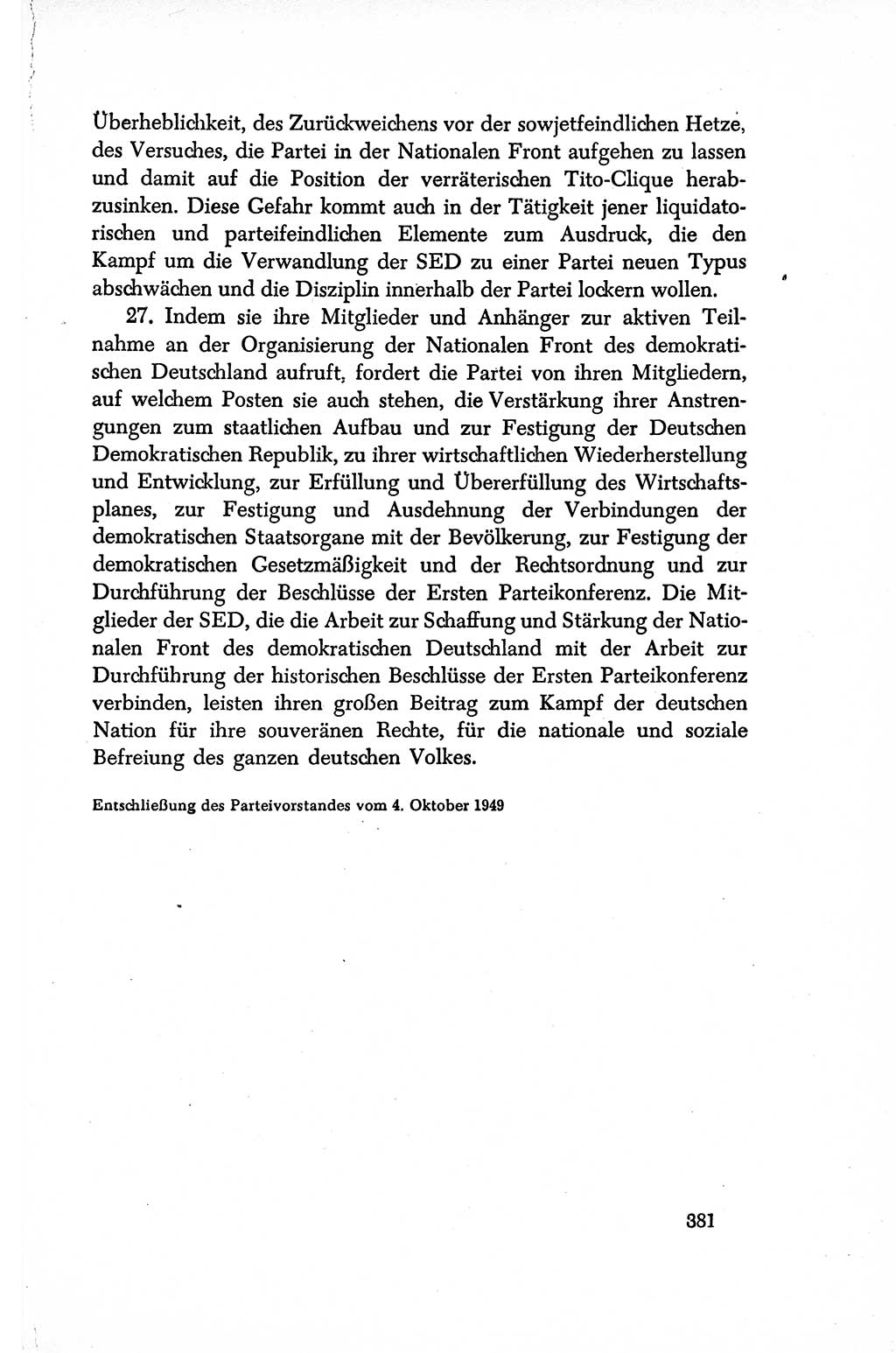 Dokumente der Sozialistischen Einheitspartei Deutschlands (SED) [Sowjetische Besatzungszone (SBZ) Deutschlands/Deutsche Demokratische Republik (DDR)] 1948-1950, Seite 381 (Dok. SED SBZ Dtl. DDR 1948-1950, S. 381)