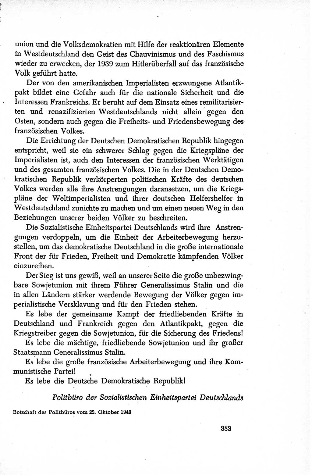 Dokumente der Sozialistischen Einheitspartei Deutschlands (SED) [Sowjetische Besatzungszone (SBZ) Deutschlands/Deutsche Demokratische Republik (DDR)] 1948-1950, Seite 383 (Dok. SED SBZ Dtl. DDR 1948-1950, S. 383)