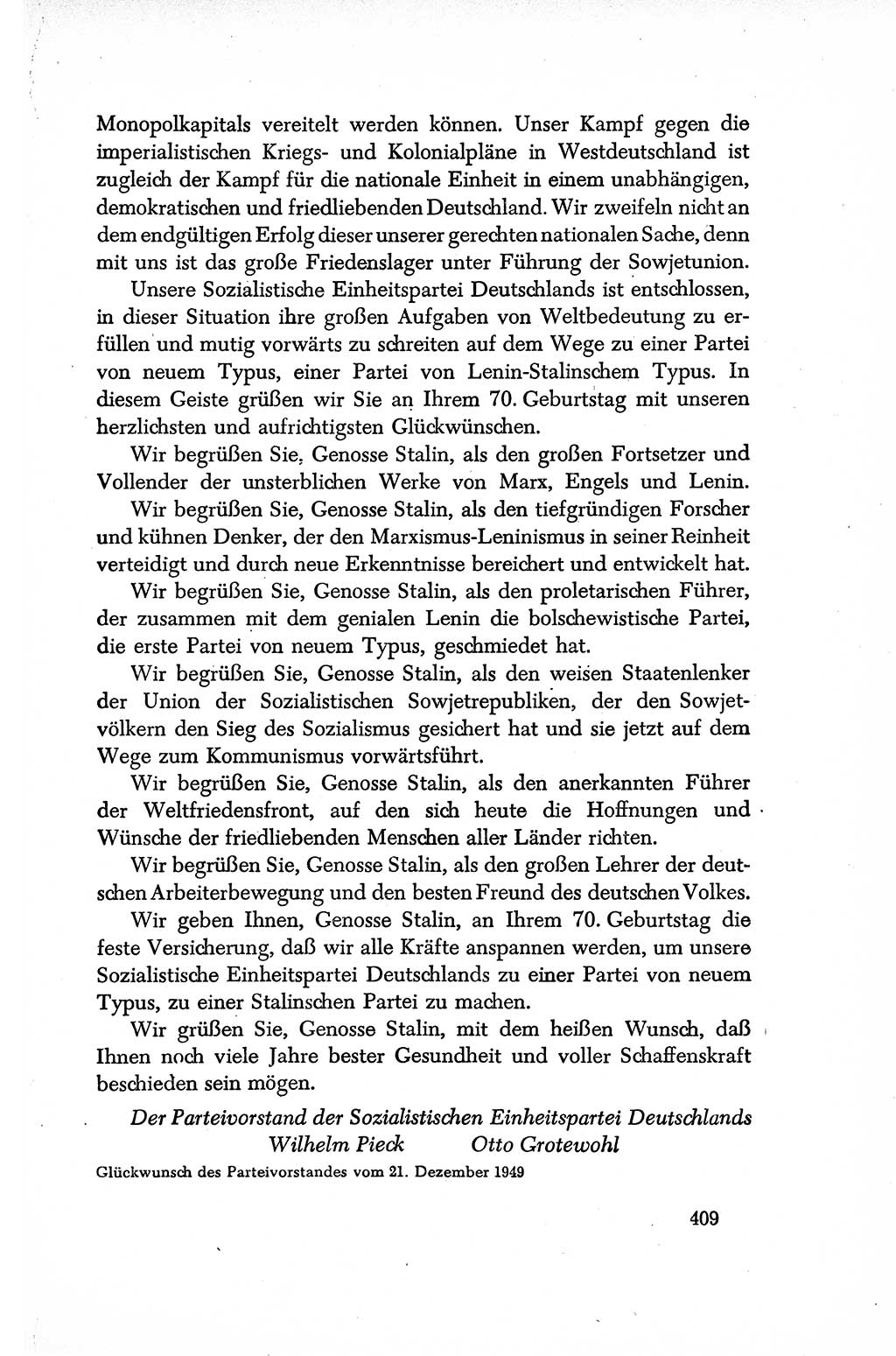 Dokumente der Sozialistischen Einheitspartei Deutschlands (SED) [Sowjetische Besatzungszone (SBZ) Deutschlands/Deutsche Demokratische Republik (DDR)] 1948-1950, Seite 409 (Dok. SED SBZ Dtl. DDR 1948-1950, S. 409)