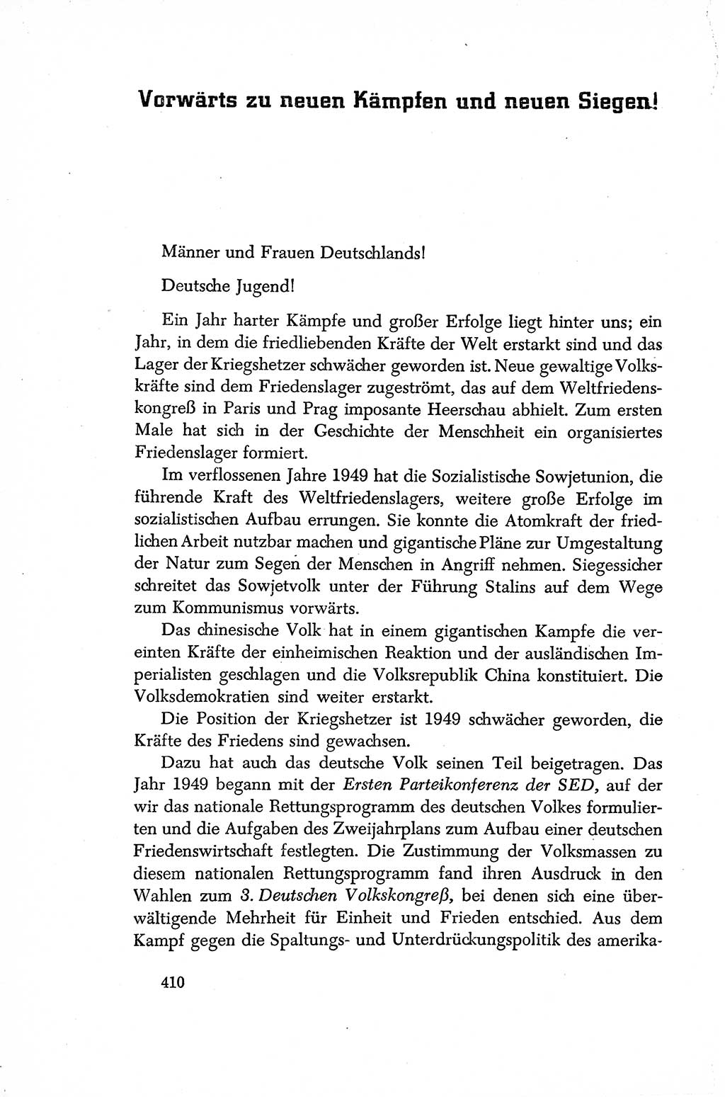 Dokumente der Sozialistischen Einheitspartei Deutschlands (SED) [Sowjetische Besatzungszone (SBZ) Deutschlands/Deutsche Demokratische Republik (DDR)] 1948-1950, Seite 410 (Dok. SED SBZ Dtl. DDR 1948-1950, S. 410)