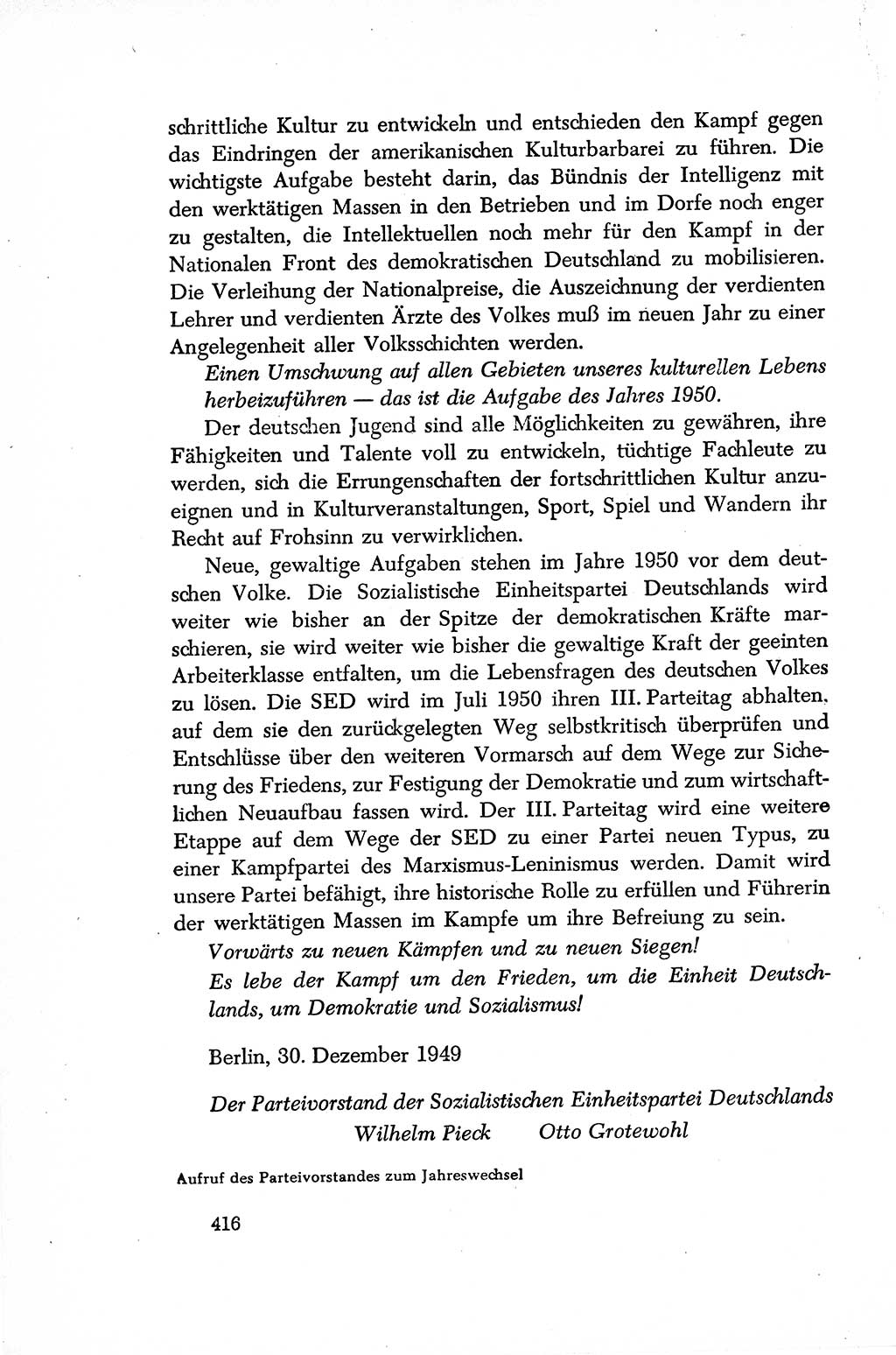 Dokumente der Sozialistischen Einheitspartei Deutschlands (SED) [Sowjetische Besatzungszone (SBZ) Deutschlands/Deutsche Demokratische Republik (DDR)] 1948-1950, Seite 416 (Dok. SED SBZ Dtl. DDR 1948-1950, S. 416)