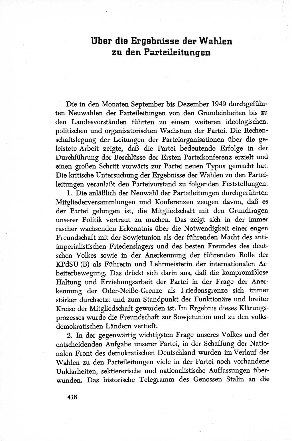 Dokumente der Sozialistischen Einheitspartei Deutschlands (SED) [Sowjetische Besatzungszone (SBZ) Deutschlands/Deutsche Demokratische Republik (DDR)] 1948-1950, Seite 418 (Dok. SED SBZ Dtl. DDR 1948-1950, S. 418)