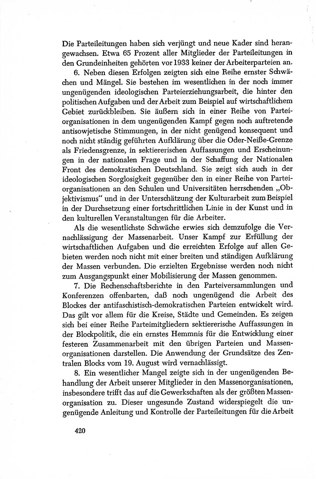 Dokumente der Sozialistischen Einheitspartei Deutschlands (SED) [Sowjetische Besatzungszone (SBZ) Deutschlands/Deutsche Demokratische Republik (DDR)] 1948-1950, Seite 420 (Dok. SED SBZ Dtl. DDR 1948-1950, S. 420)