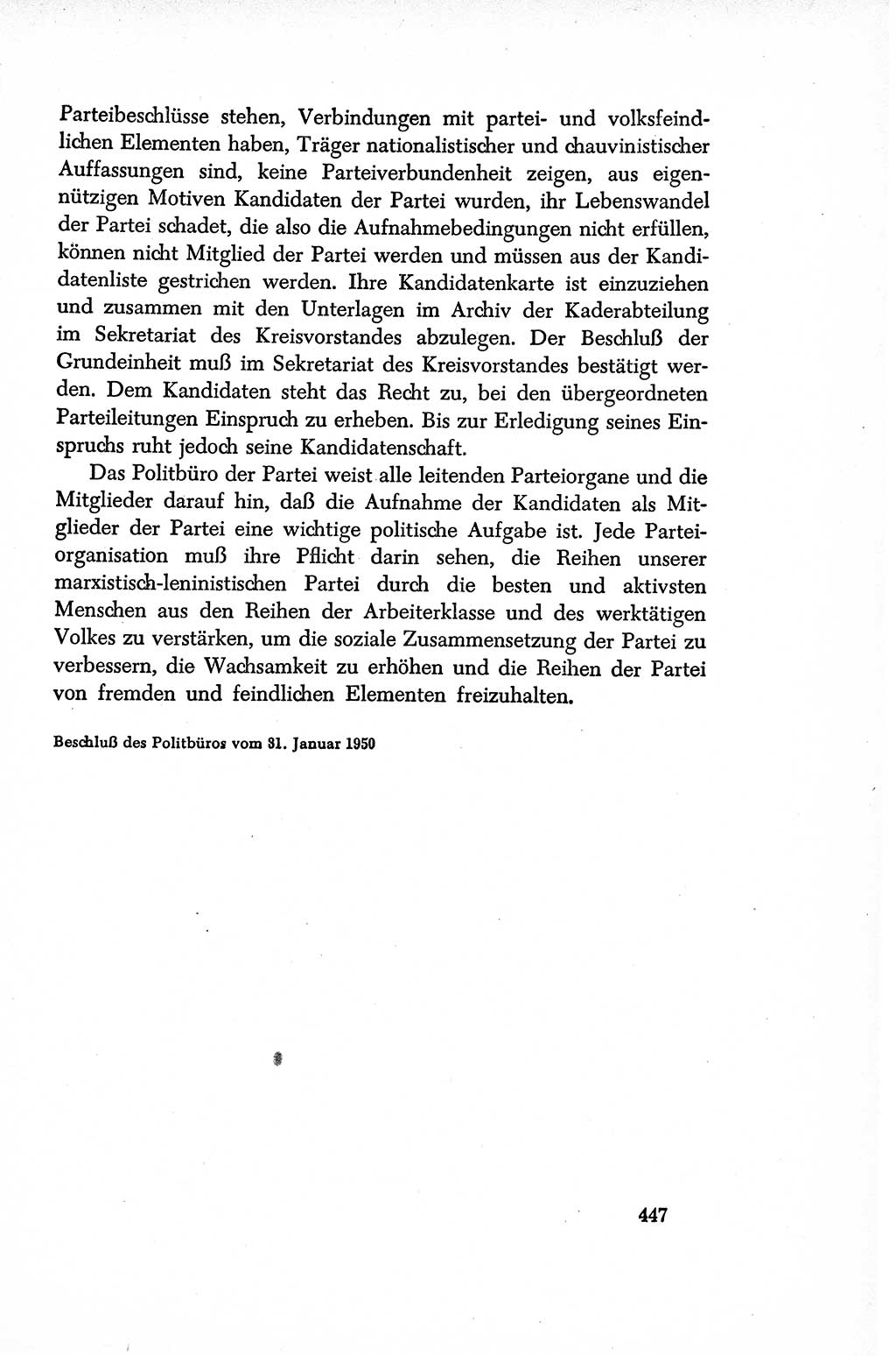 Dokumente der Sozialistischen Einheitspartei Deutschlands (SED) [Sowjetische Besatzungszone (SBZ) Deutschlands/Deutsche Demokratische Republik (DDR)] 1948-1950, Seite 447 (Dok. SED SBZ Dtl. DDR 1948-1950, S. 447)