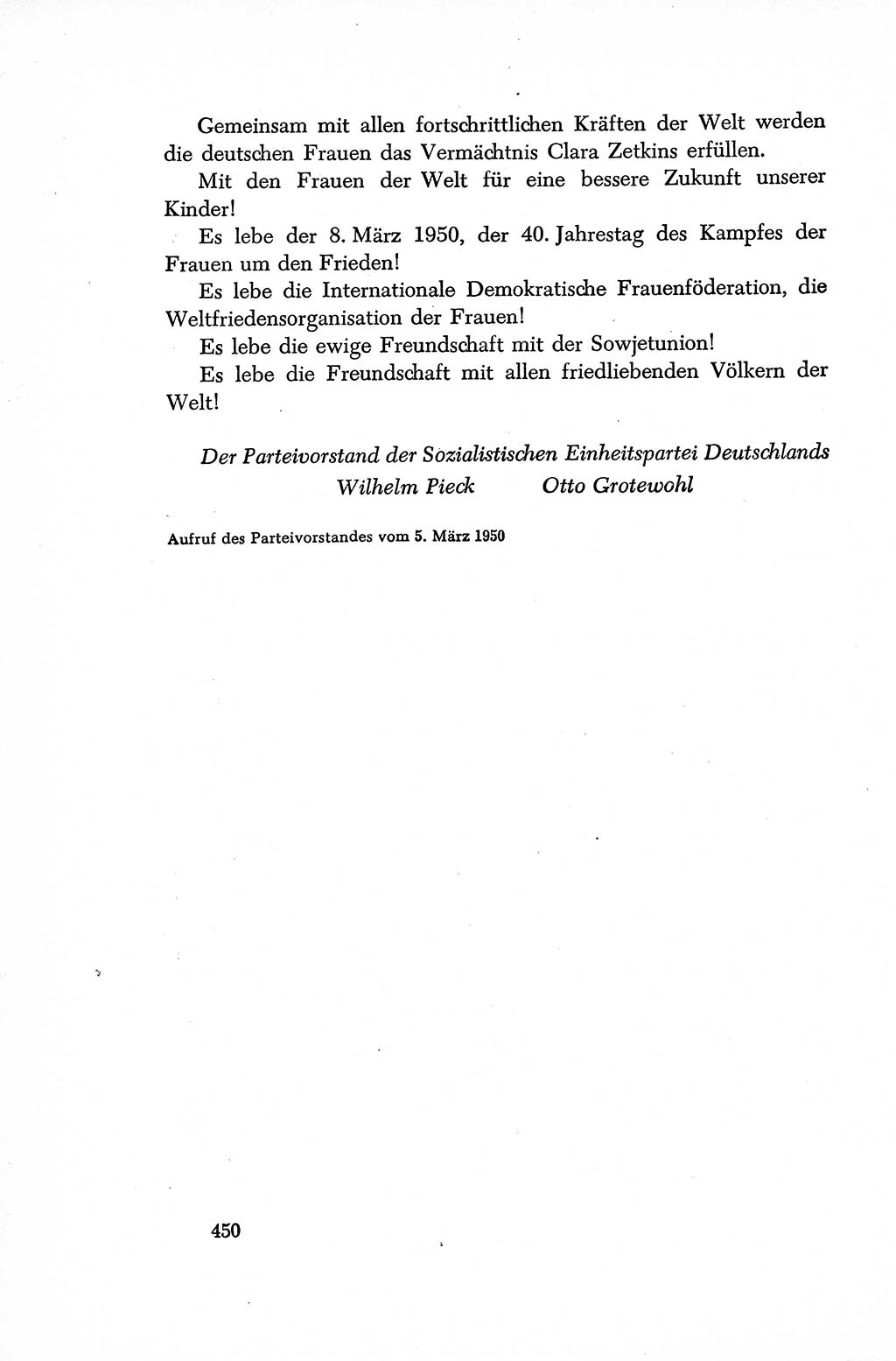 Dokumente der Sozialistischen Einheitspartei Deutschlands (SED) [Sowjetische Besatzungszone (SBZ) Deutschlands/Deutsche Demokratische Republik (DDR)] 1948-1950, Seite 450 (Dok. SED SBZ Dtl. DDR 1948-1950, S. 450)