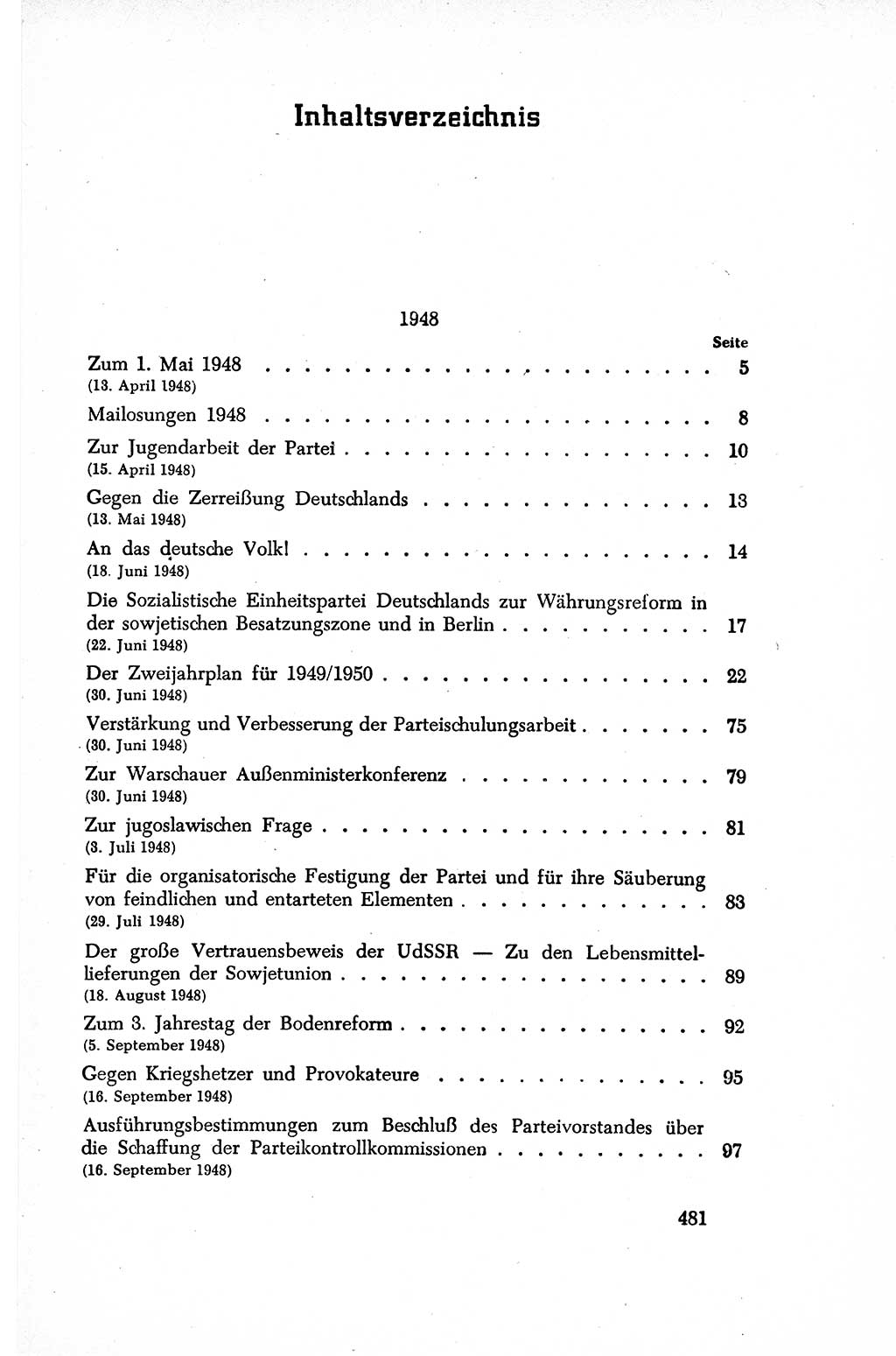 Dokumente der Sozialistischen Einheitspartei Deutschlands (SED) [Sowjetische Besatzungszone (SBZ) Deutschlands/Deutsche Demokratische Republik (DDR)] 1948-1950, Seite 481 (Dok. SED SBZ Dtl. DDR 1948-1950, S. 481)