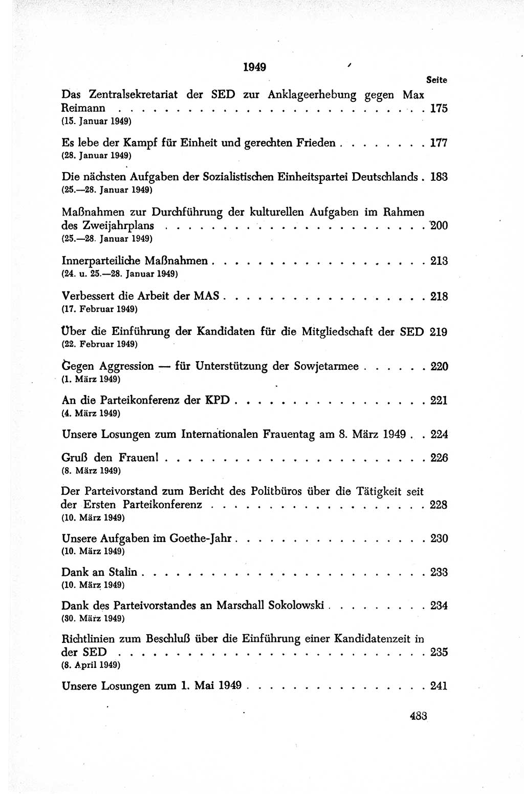 Dokumente der Sozialistischen Einheitspartei Deutschlands (SED) [Sowjetische Besatzungszone (SBZ) Deutschlands/Deutsche Demokratische Republik (DDR)] 1948-1950, Seite 483 (Dok. SED SBZ Dtl. DDR 1948-1950, S. 483)