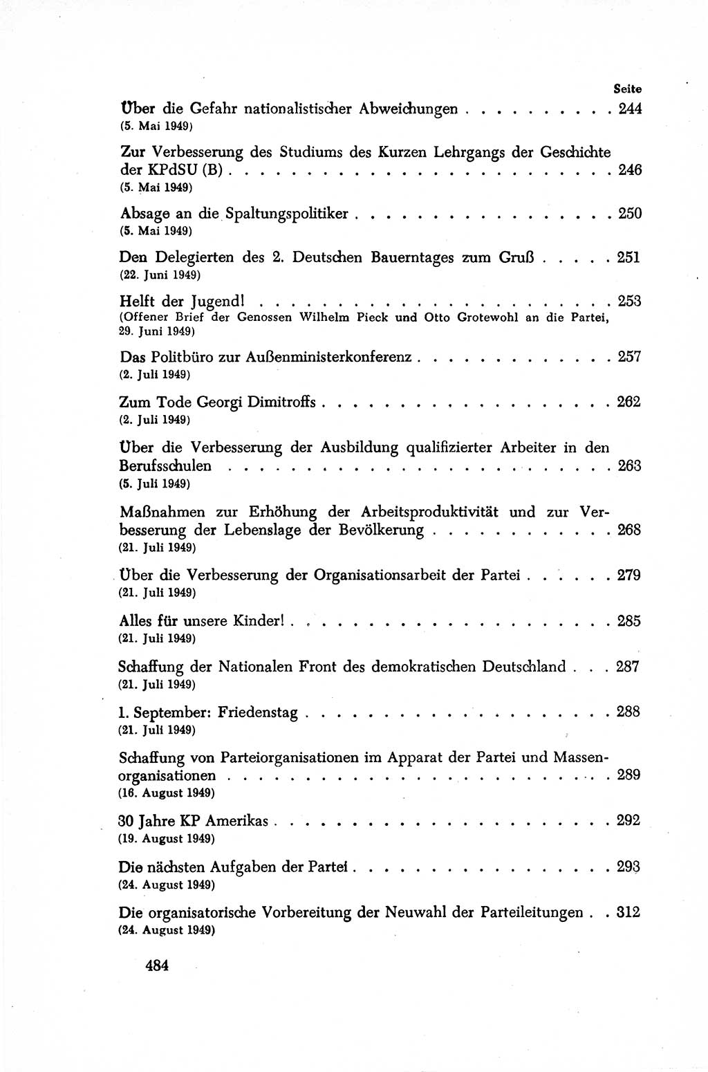Dokumente der Sozialistischen Einheitspartei Deutschlands (SED) [Sowjetische Besatzungszone (SBZ) Deutschlands/Deutsche Demokratische Republik (DDR)] 1948-1950, Seite 484 (Dok. SED SBZ Dtl. DDR 1948-1950, S. 484)