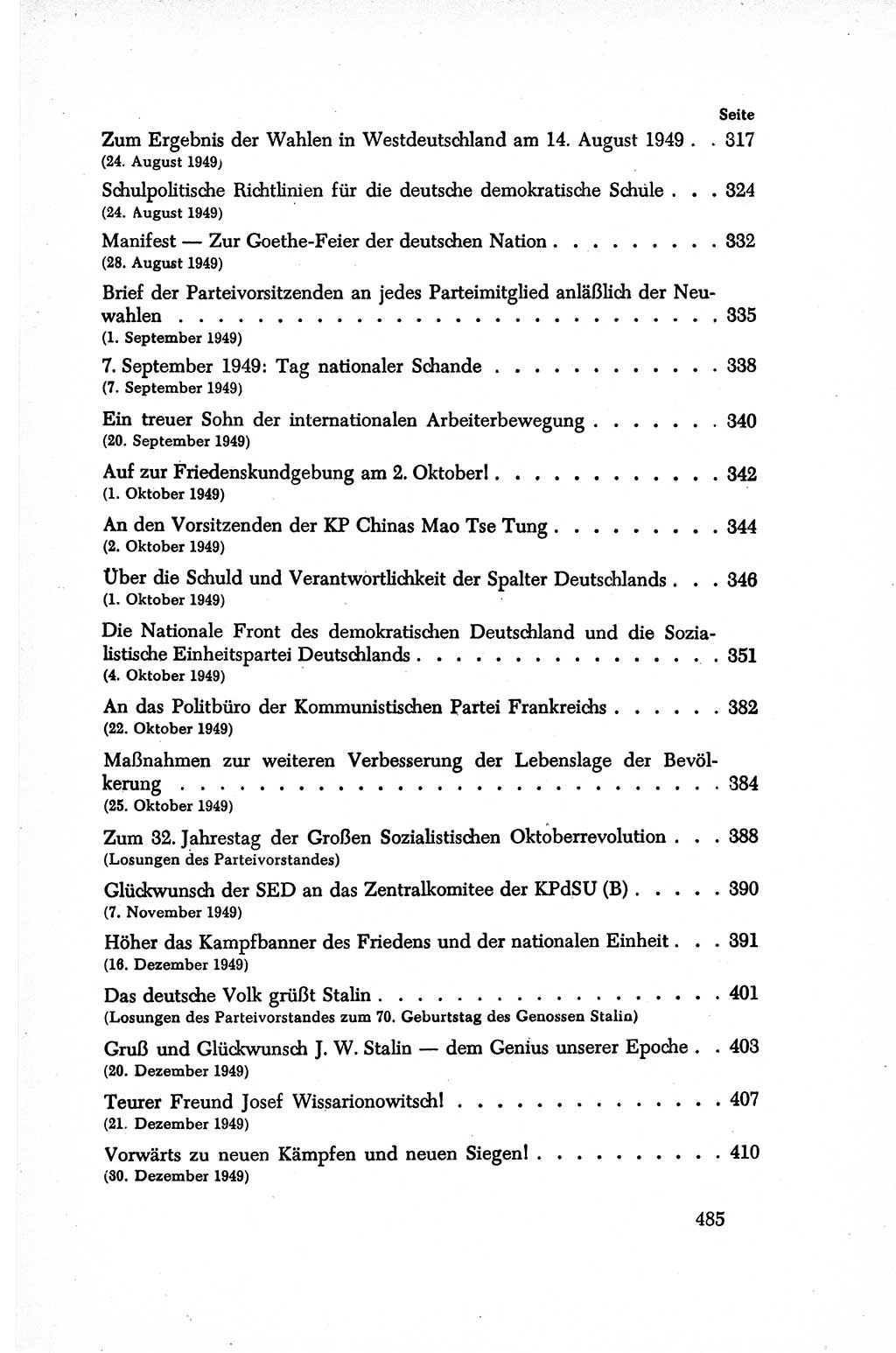 Dokumente der Sozialistischen Einheitspartei Deutschlands (SED) [Sowjetische Besatzungszone (SBZ) Deutschlands/Deutsche Demokratische Republik (DDR)] 1948-1950, Seite 485 (Dok. SED SBZ Dtl. DDR 1948-1950, S. 485)