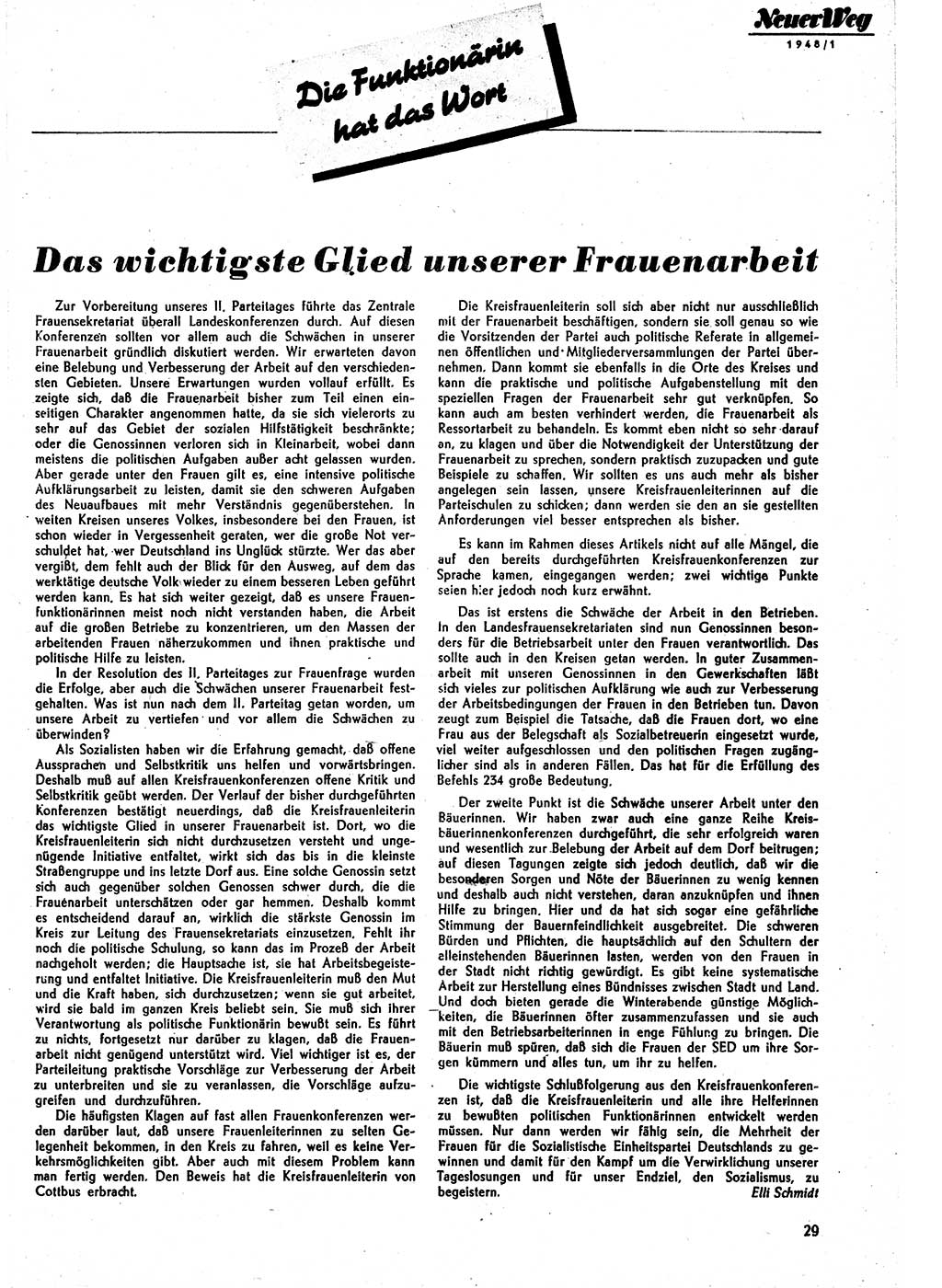 Neuer Weg (NW), Monatsschrift für aktuelle Fragen der Arbeiterbewegung [Parteivorstand (PV) Sozialistische Einheitspartei Deutschlands (SED)] 3. Jahrgang [Sowjetische Besatzungszone (SBZ) Deutschlands] 1948, Heft 1/29 (NW PV SED SBZ Dtl. 1948, H. 1/29)