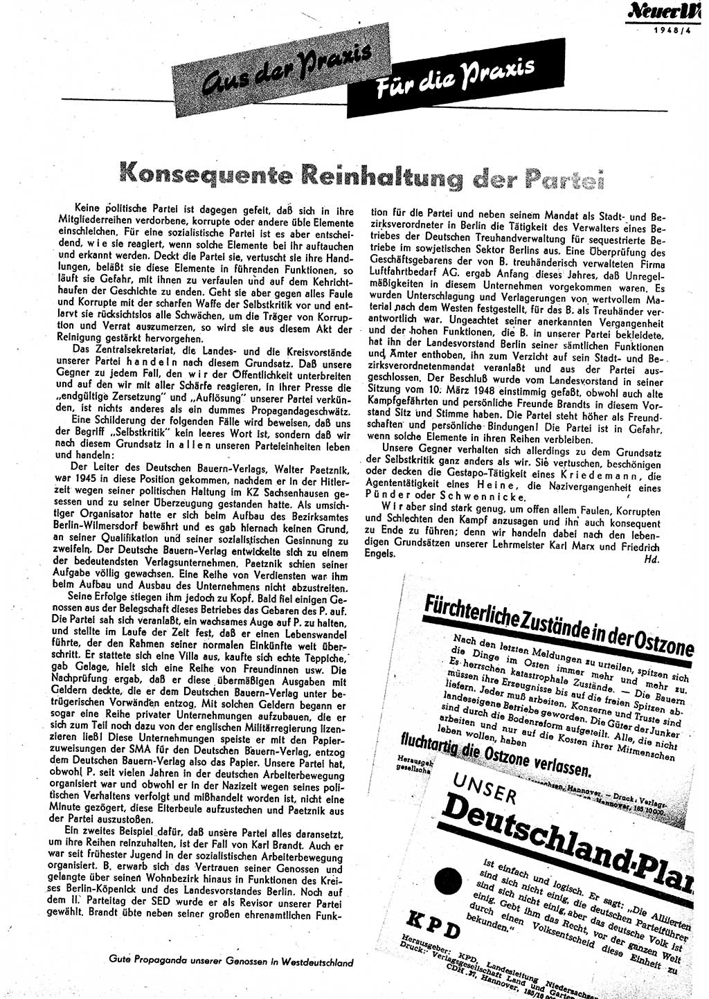 Neuer Weg (NW), Monatsschrift für aktuelle Fragen der Arbeiterbewegung [Parteivorstand (PV) Sozialistische Einheitspartei Deutschlands (SED)] 3. Jahrgang [Sowjetische Besatzungszone (SBZ) Deutschlands] 1948, Heft 4/19 (NW PV SED SBZ Dtl. 1948, H. 4/19)