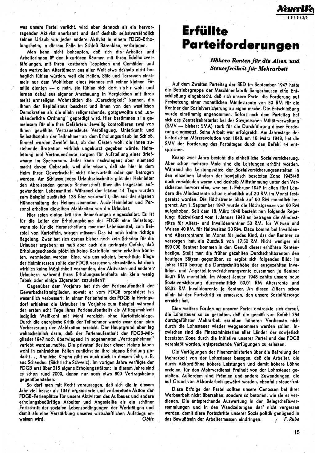 Neuer Weg (NW), Monatsschrift für aktuelle Fragen der Arbeiterbewegung [Parteivorstand (PV) Sozialistische Einheitspartei Deutschlands (SED)] 3. Jahrgang [Sowjetische Besatzungszone (SBZ) Deutschlands] 1948, Heft 5/15 (NW PV SED SBZ Dtl. 1948, H. 5/15)