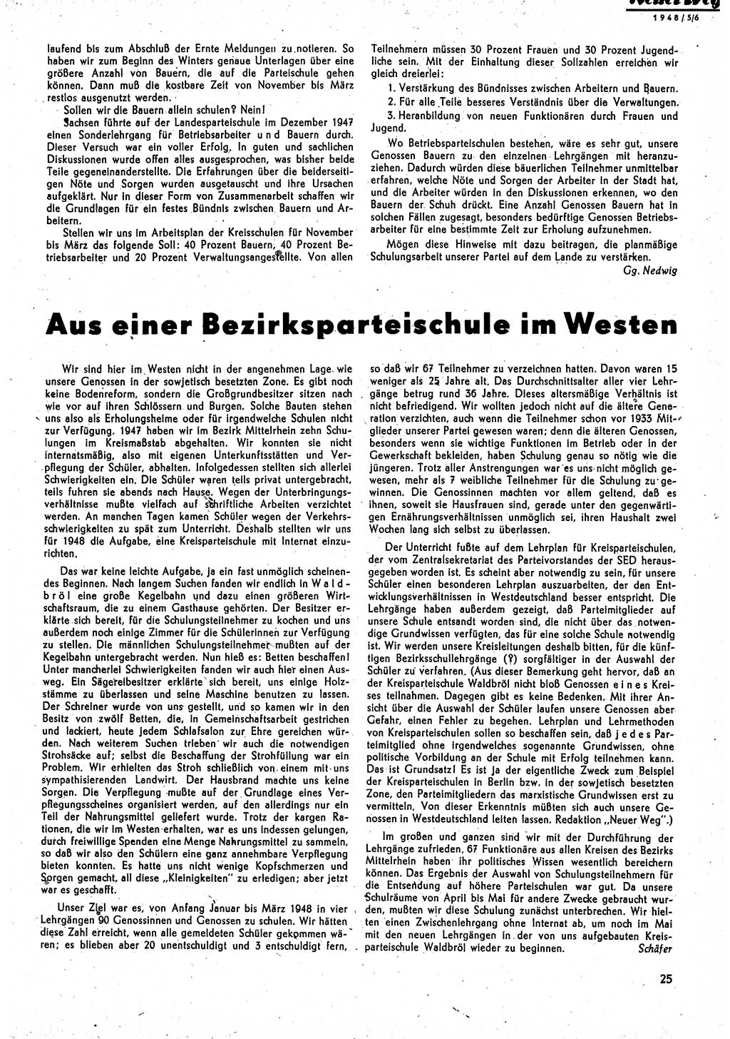 Neuer Weg (NW), Monatsschrift für aktuelle Fragen der Arbeiterbewegung [Parteivorstand (PV) Sozialistische Einheitspartei Deutschlands (SED)] 3. Jahrgang [Sowjetische Besatzungszone (SBZ) Deutschlands] 1948, Heft 5/25 (NW PV SED SBZ Dtl. 1948, H. 5/25)