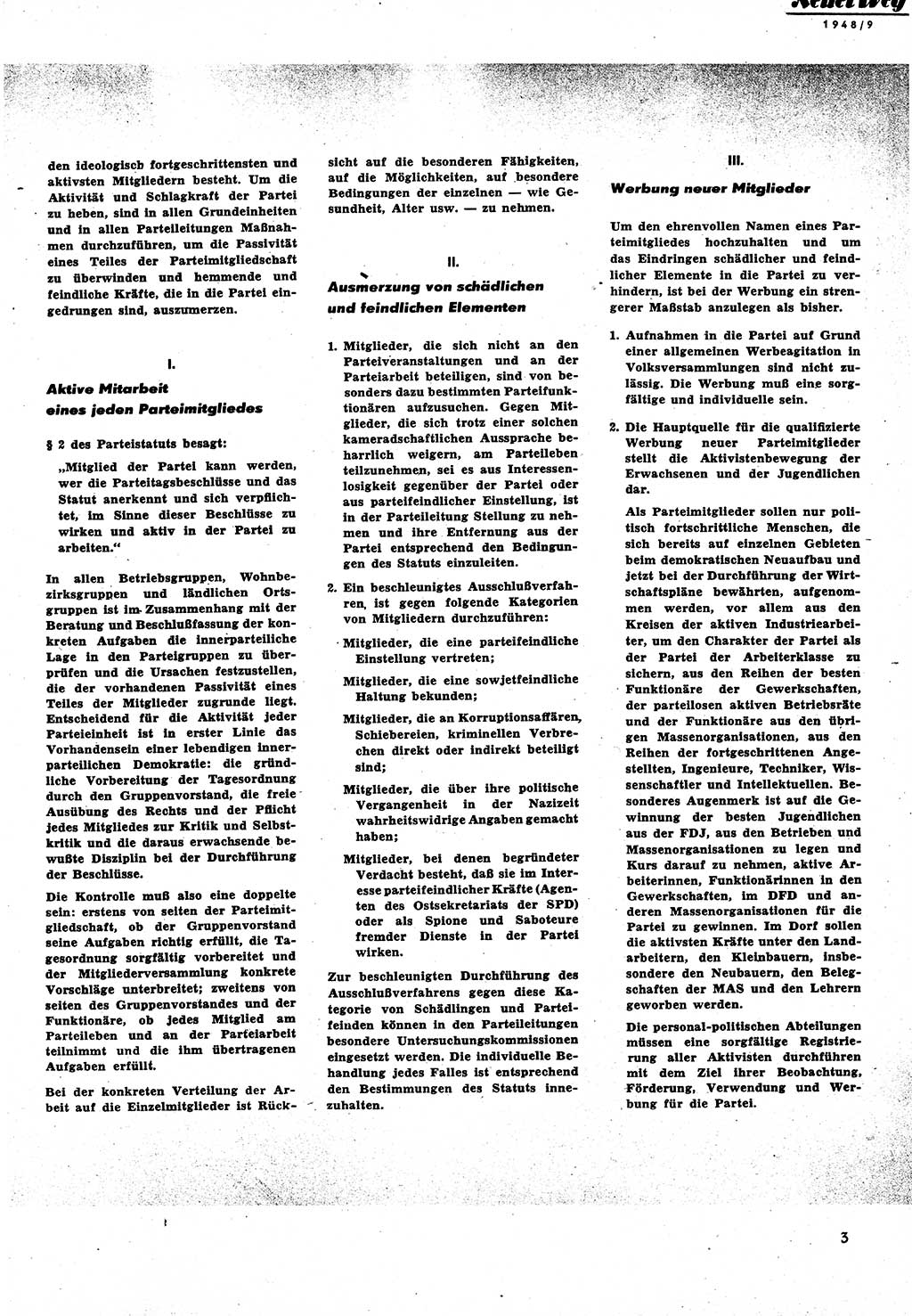 Neuer Weg (NW), Monatsschrift für aktuelle Fragen der Arbeiterbewegung [Parteivorstand (PV) Sozialistische Einheitspartei Deutschlands (SED)] 3. Jahrgang [Sowjetische Besatzungszone (SBZ) Deutschlands] 1948, Heft 9/3 (NW PV SED SBZ Dtl. 1948, H. 9/3)