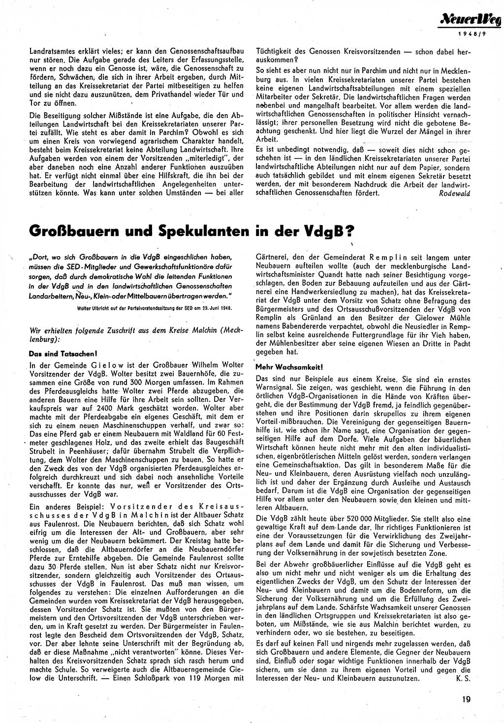 Neuer Weg (NW), Monatsschrift für aktuelle Fragen der Arbeiterbewegung [Parteivorstand (PV) Sozialistische Einheitspartei Deutschlands (SED)] 3. Jahrgang [Sowjetische Besatzungszone (SBZ) Deutschlands] 1948, Heft 9/19 (NW PV SED SBZ Dtl. 1948, H. 9/19)