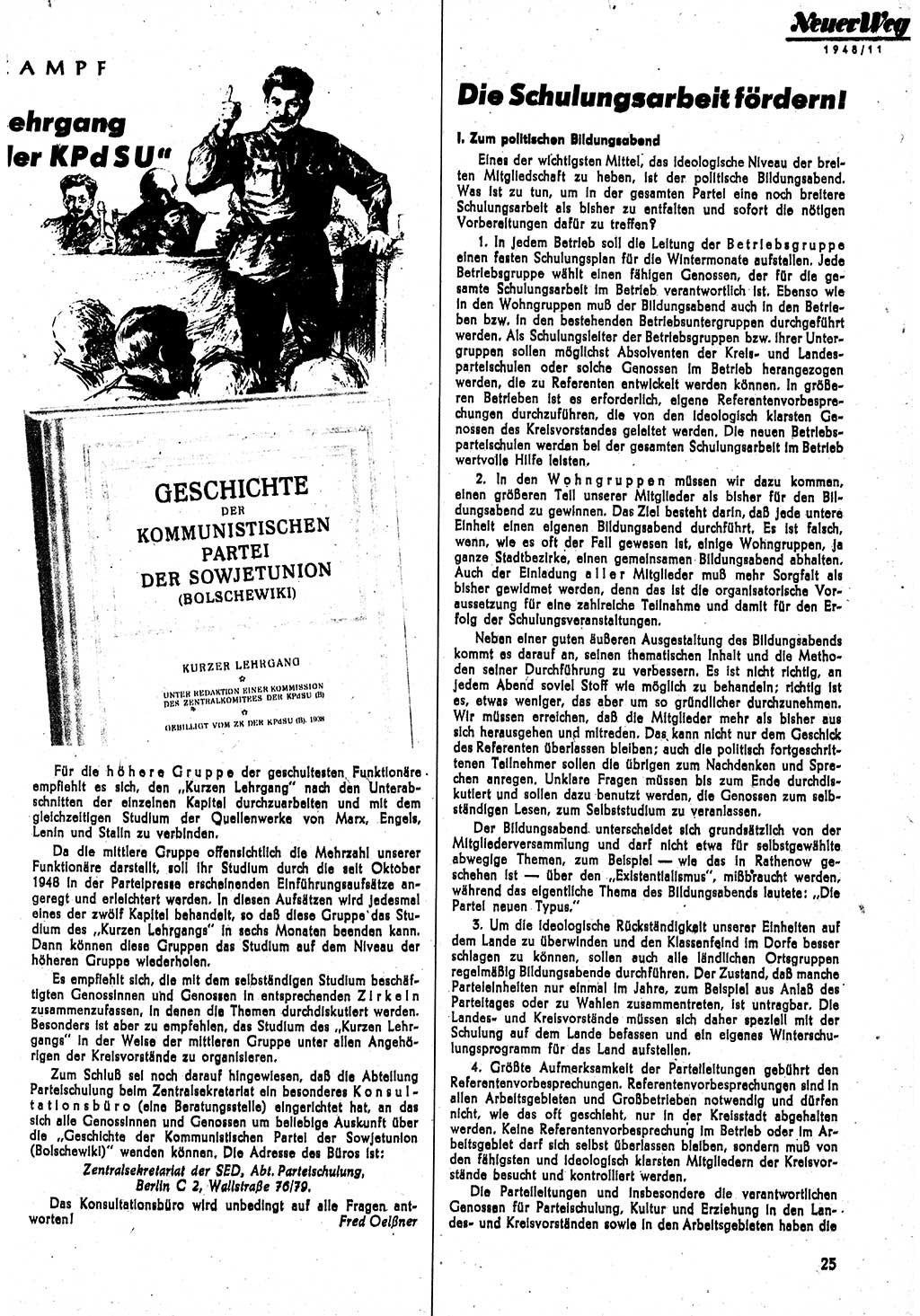 Neuer Weg (NW), Monatsschrift für aktuelle Fragen der Arbeiterbewegung [Parteivorstand (PV) Sozialistische Einheitspartei Deutschlands (SED)] 3. Jahrgang [Sowjetische Besatzungszone (SBZ) Deutschlands] 1948, Heft 11/25 (NW PV SED SBZ Dtl. 1948, H. 11/25)