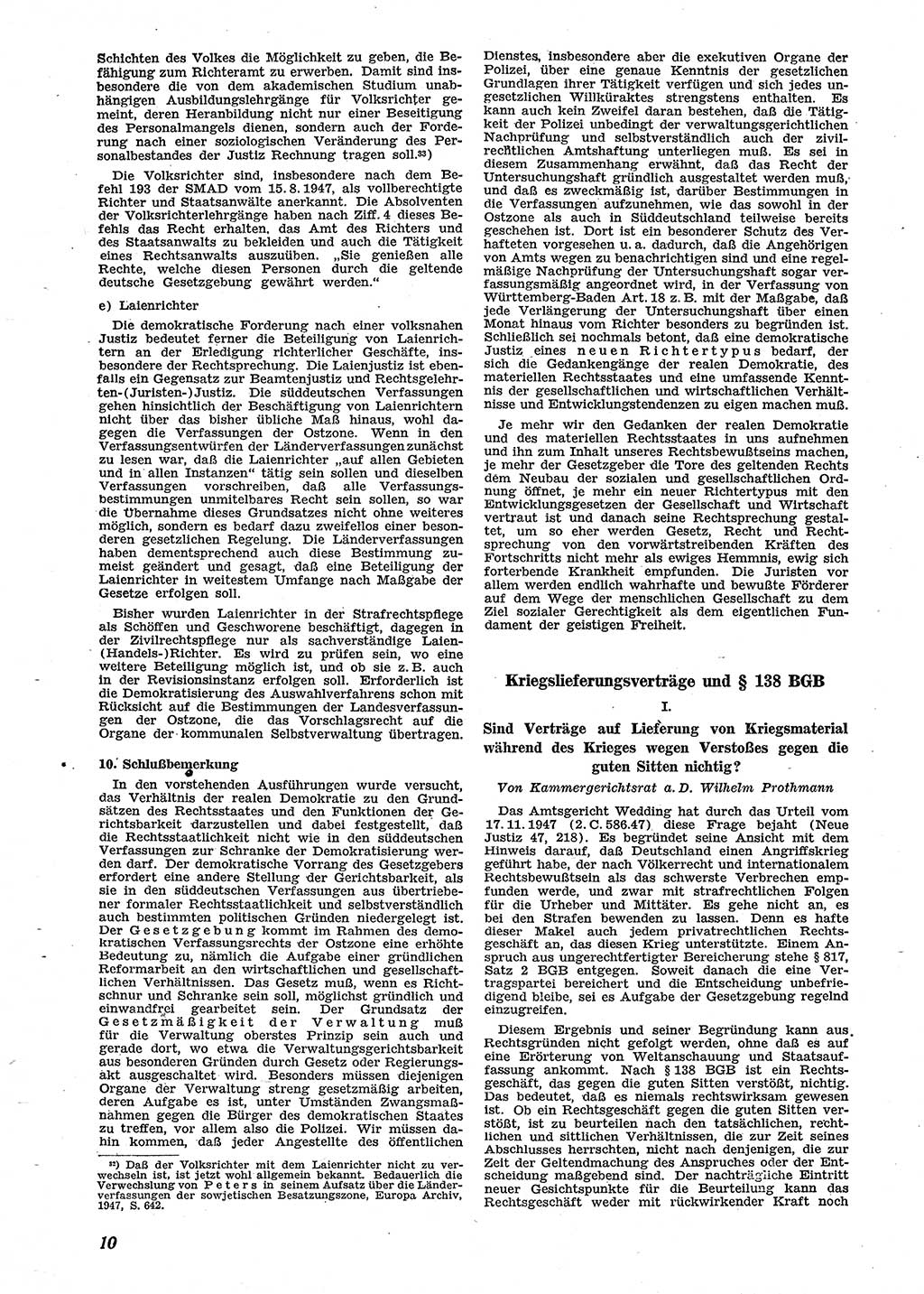 Neue Justiz (NJ), Zeitschrift für Recht und Rechtswissenschaft [Sowjetische Besatzungszone (SBZ) Deutschland], 2. Jahrgang 1948, Seite 10 (NJ SBZ Dtl. 1948, S. 10)