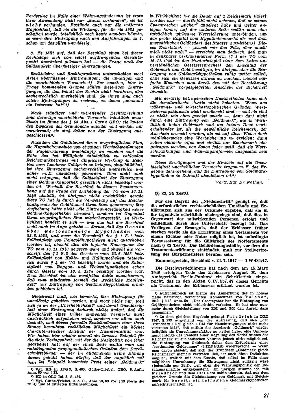 Neue Justiz (NJ), Zeitschrift für Recht und Rechtswissenschaft [Sowjetische Besatzungszone (SBZ) Deutschland], 2. Jahrgang 1948, Seite 21 (NJ SBZ Dtl. 1948, S. 21)