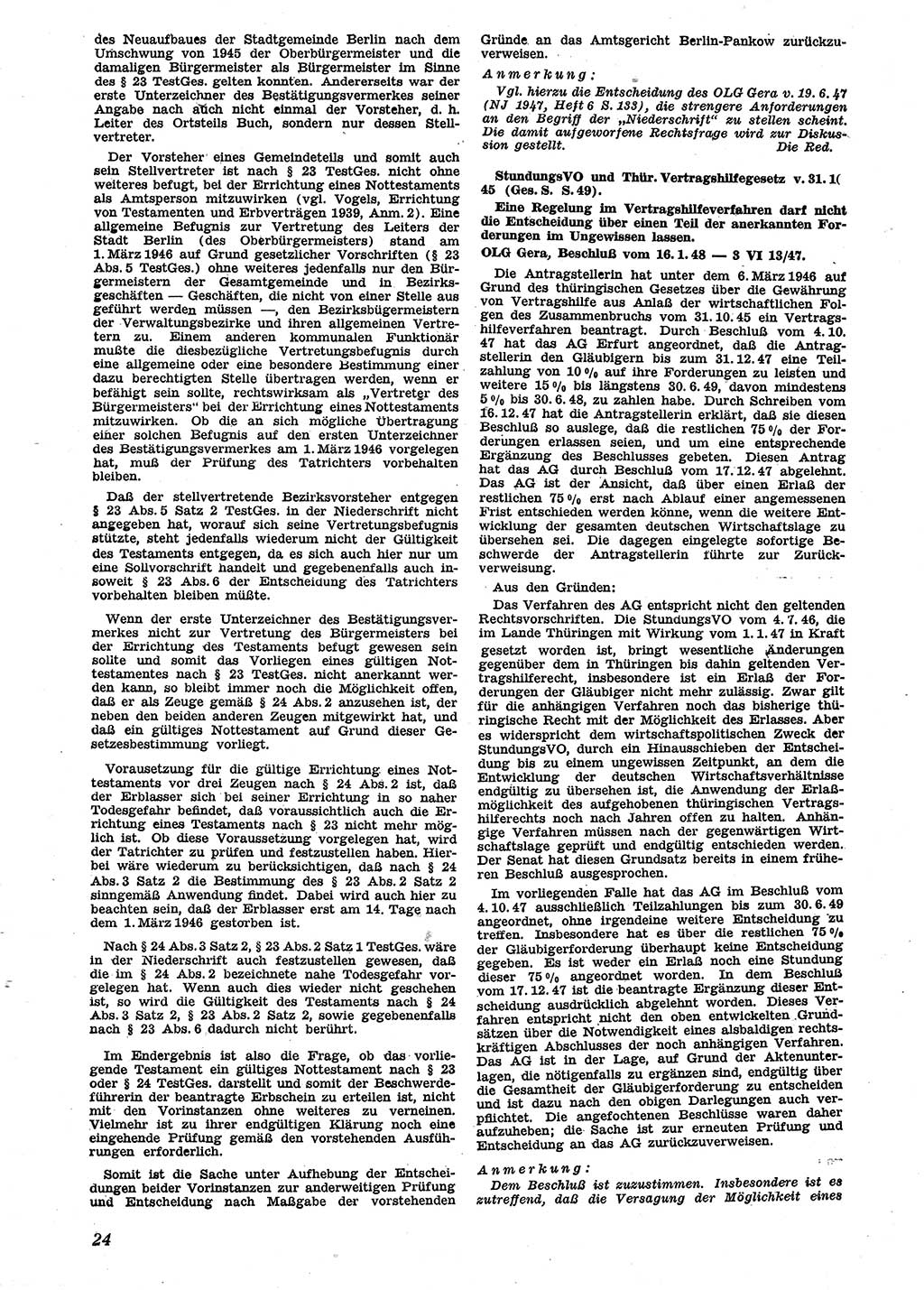 Neue Justiz (NJ), Zeitschrift für Recht und Rechtswissenschaft [Sowjetische Besatzungszone (SBZ) Deutschland], 2. Jahrgang 1948, Seite 24 (NJ SBZ Dtl. 1948, S. 24)