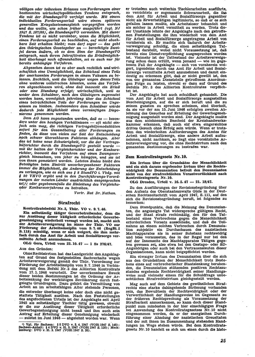 Neue Justiz (NJ), Zeitschrift für Recht und Rechtswissenschaft [Sowjetische Besatzungszone (SBZ) Deutschland], 2. Jahrgang 1948, Seite 25 (NJ SBZ Dtl. 1948, S. 25)