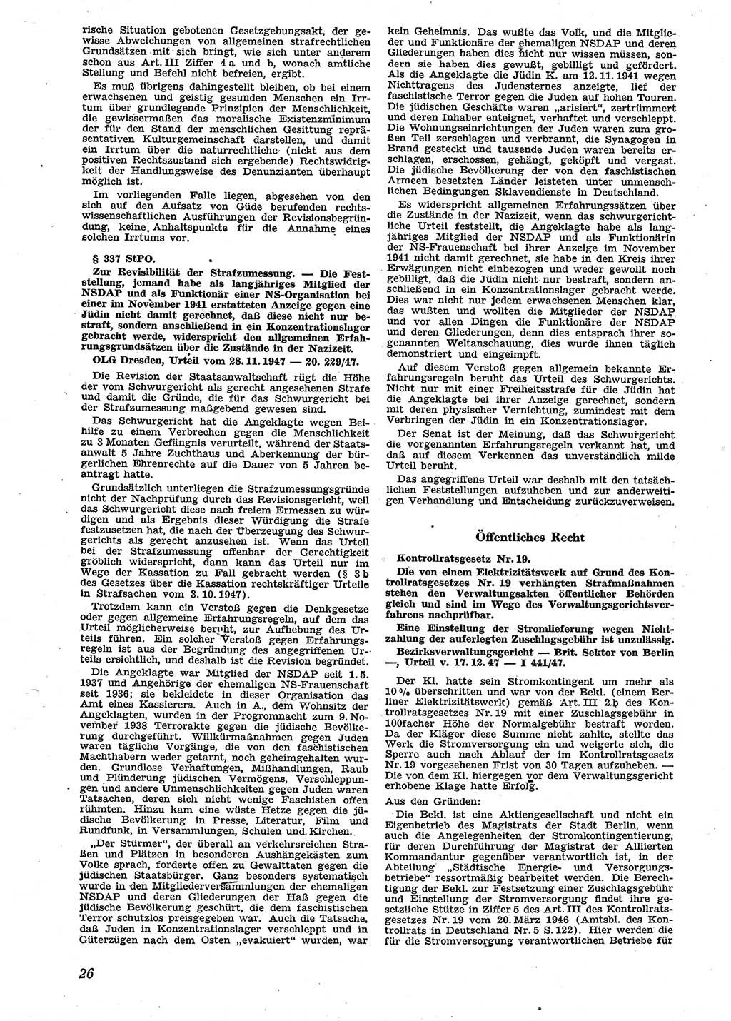 Neue Justiz (NJ), Zeitschrift für Recht und Rechtswissenschaft [Sowjetische Besatzungszone (SBZ) Deutschland], 2. Jahrgang 1948, Seite 26 (NJ SBZ Dtl. 1948, S. 26)