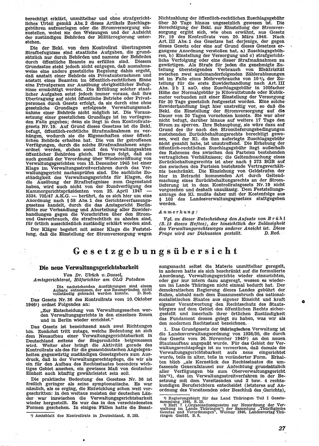 Neue Justiz (NJ), Zeitschrift für Recht und Rechtswissenschaft [Sowjetische Besatzungszone (SBZ) Deutschland], 2. Jahrgang 1948, Seite 27 (NJ SBZ Dtl. 1948, S. 27)