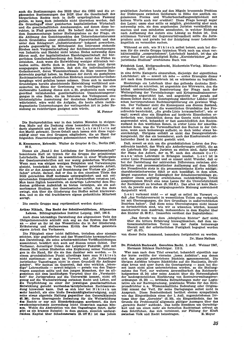 Neue Justiz (NJ), Zeitschrift für Recht und Rechtswissenschaft [Sowjetische Besatzungszone (SBZ) Deutschland], 2. Jahrgang 1948, Seite 35 (NJ SBZ Dtl. 1948, S. 35)