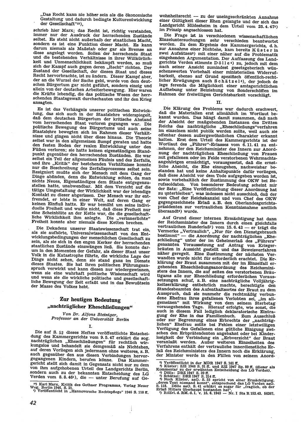 Neue Justiz (NJ), Zeitschrift für Recht und Rechtswissenschaft [Sowjetische Besatzungszone (SBZ) Deutschland], 2. Jahrgang 1948, Seite 42 (NJ SBZ Dtl. 1948, S. 42)