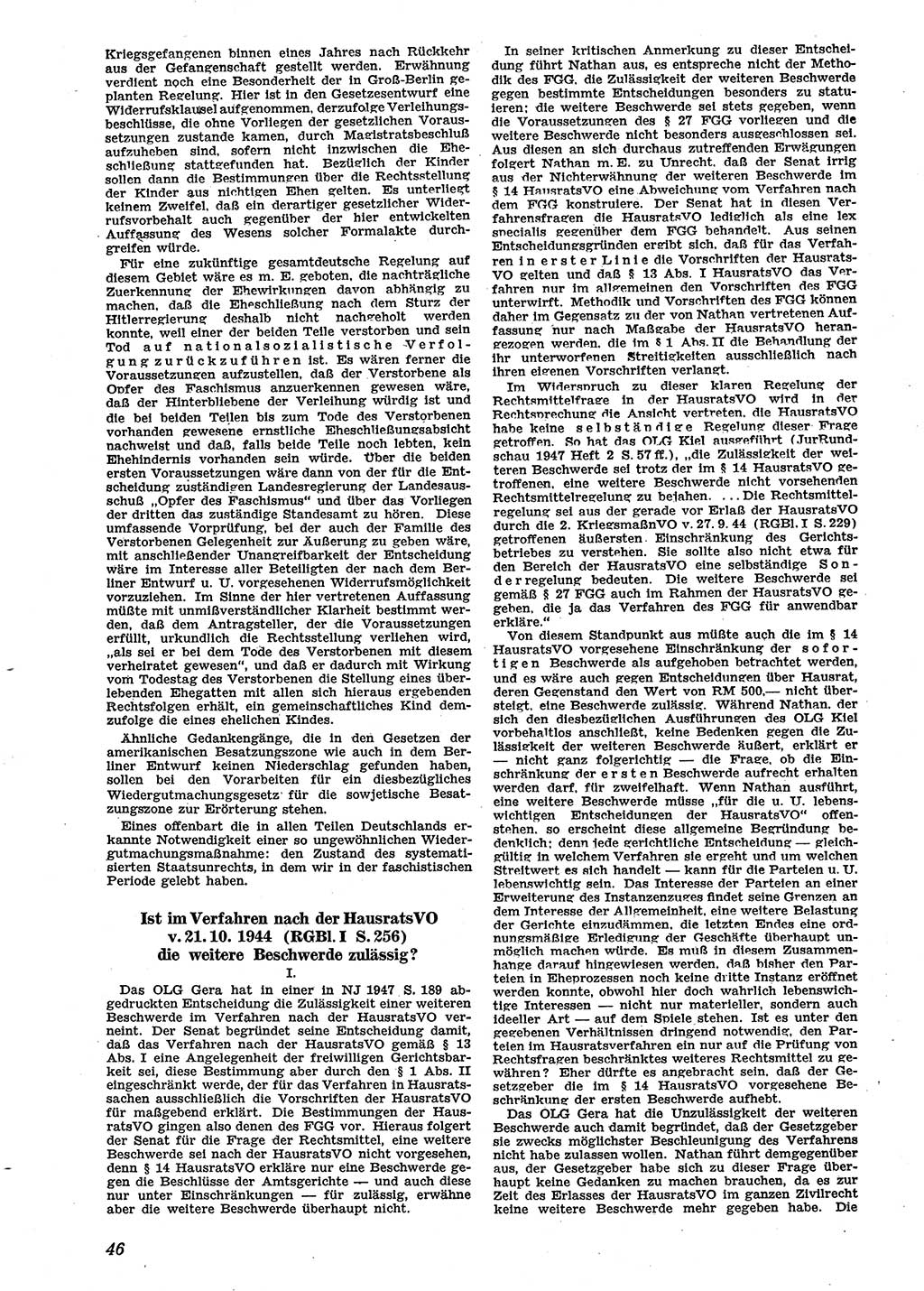 Neue Justiz (NJ), Zeitschrift für Recht und Rechtswissenschaft [Sowjetische Besatzungszone (SBZ) Deutschland], 2. Jahrgang 1948, Seite 46 (NJ SBZ Dtl. 1948, S. 46)