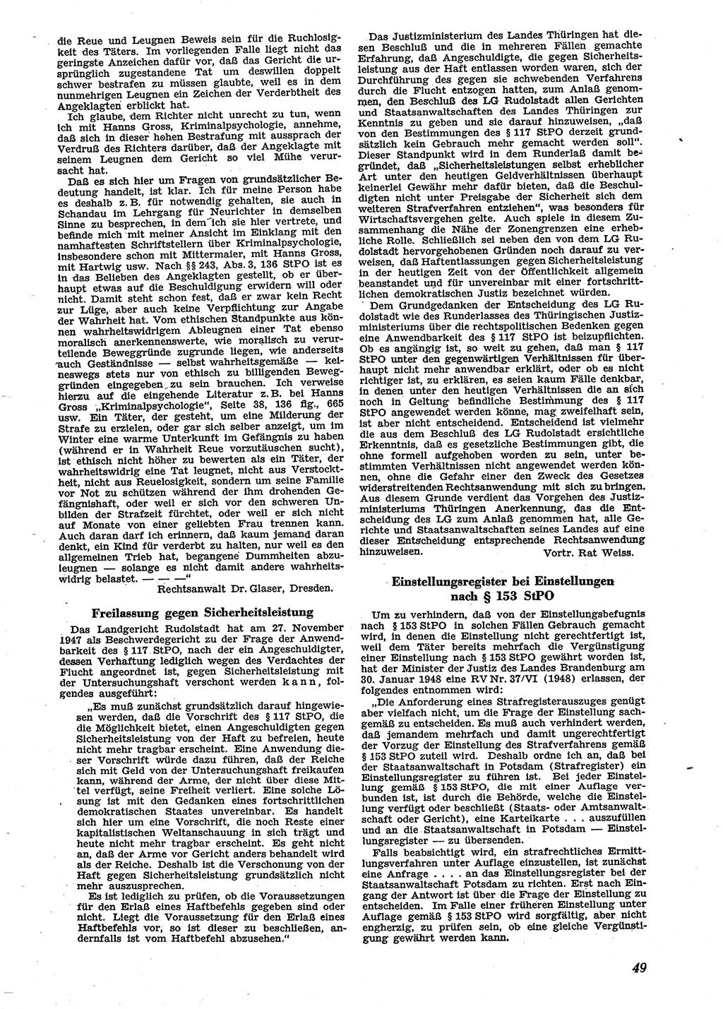 Neue Justiz (NJ), Zeitschrift für Recht und Rechtswissenschaft [Sowjetische Besatzungszone (SBZ) Deutschland], 2. Jahrgang 1948, Seite 49 (NJ SBZ Dtl. 1948, S. 49)