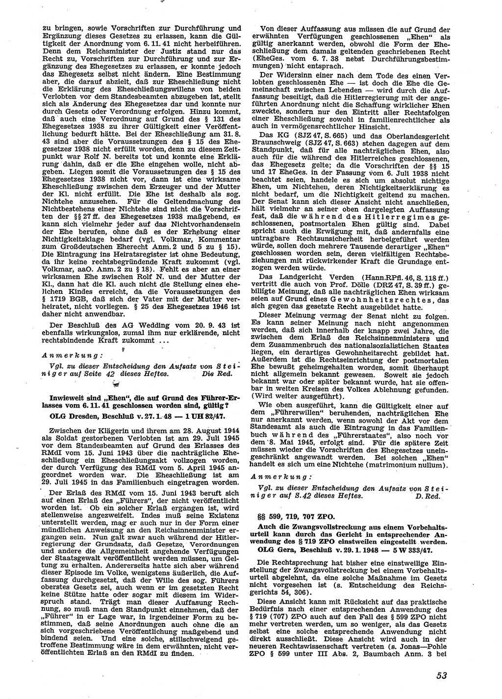 Neue Justiz (NJ), Zeitschrift für Recht und Rechtswissenschaft [Sowjetische Besatzungszone (SBZ) Deutschland], 2. Jahrgang 1948, Seite 53 (NJ SBZ Dtl. 1948, S. 53)