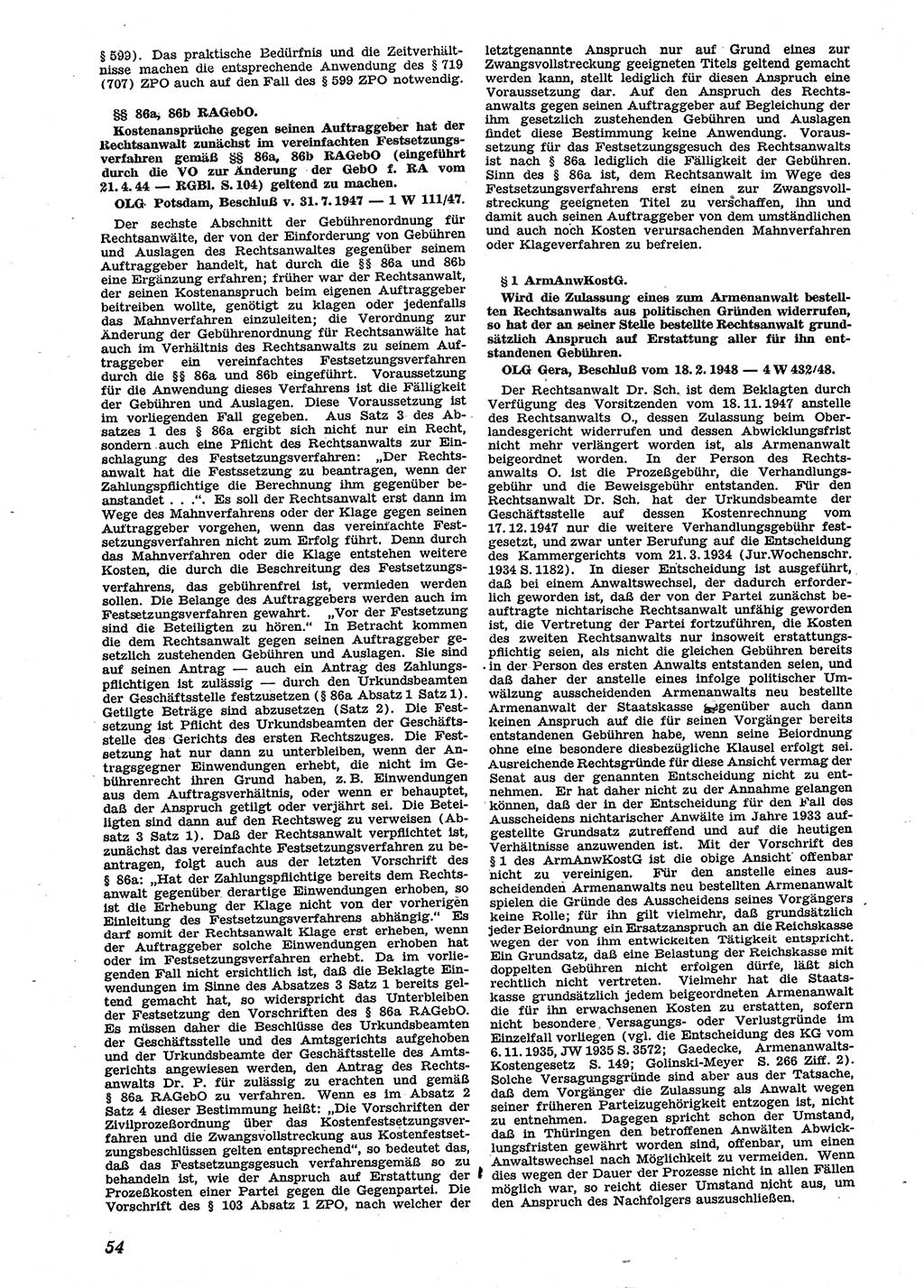 Neue Justiz (NJ), Zeitschrift für Recht und Rechtswissenschaft [Sowjetische Besatzungszone (SBZ) Deutschland], 2. Jahrgang 1948, Seite 54 (NJ SBZ Dtl. 1948, S. 54)