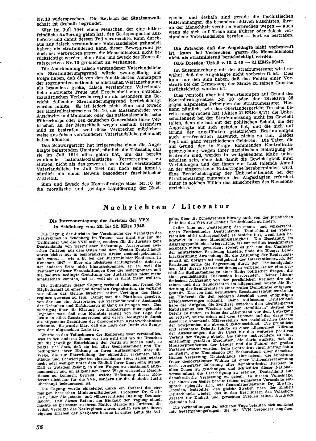 Neue Justiz (NJ), Zeitschrift für Recht und Rechtswissenschaft [Sowjetische Besatzungszone (SBZ) Deutschland], 2. Jahrgang 1948, Seite 56 (NJ SBZ Dtl. 1948, S. 56)