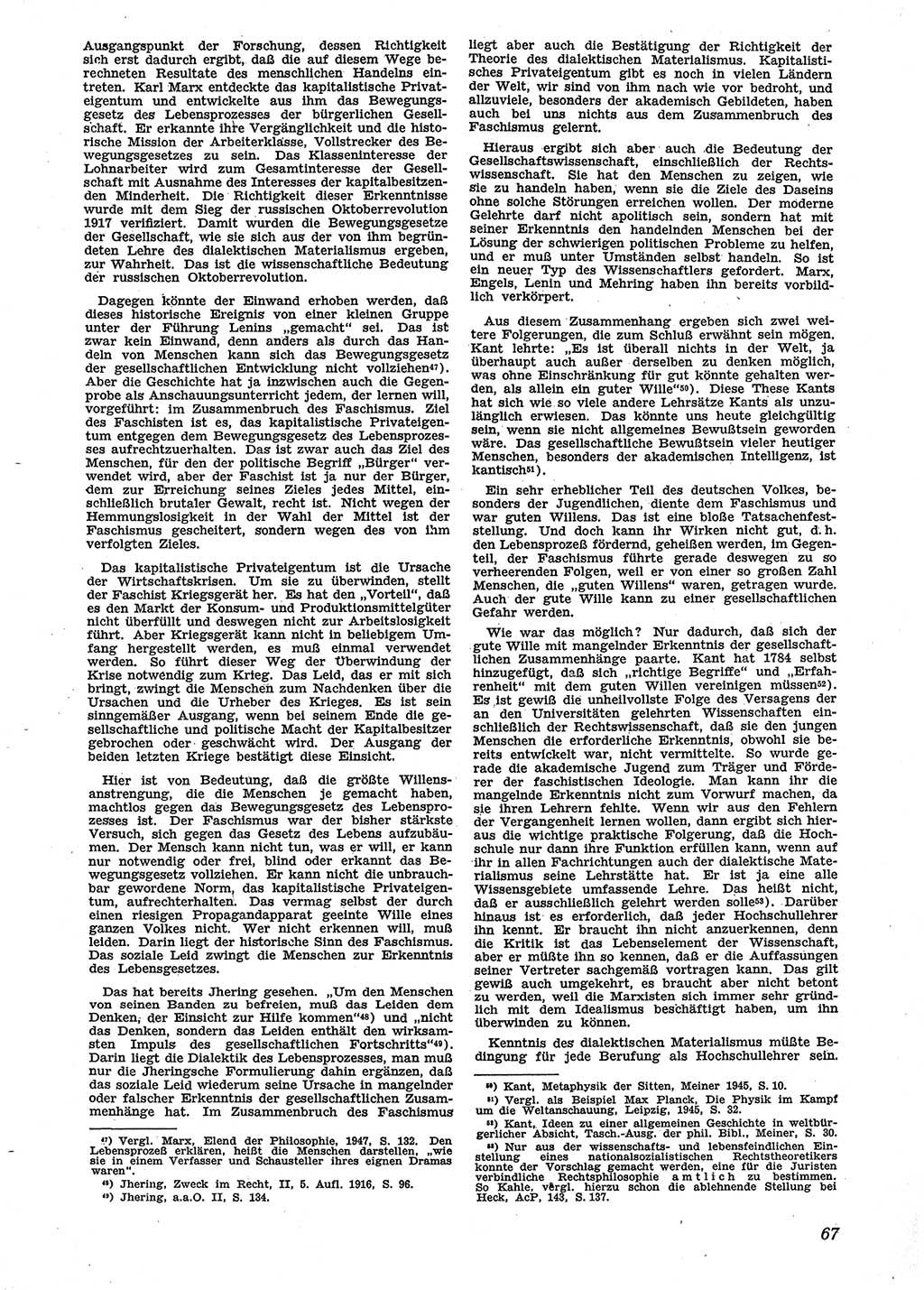 Neue Justiz (NJ), Zeitschrift für Recht und Rechtswissenschaft [Sowjetische Besatzungszone (SBZ) Deutschland], 2. Jahrgang 1948, Seite 67 (NJ SBZ Dtl. 1948, S. 67)