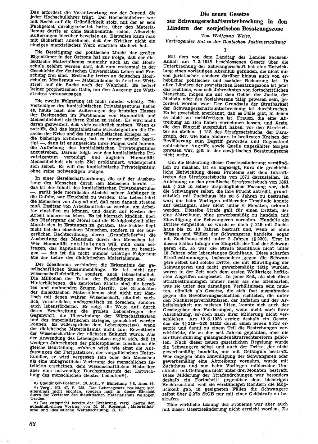Neue Justiz (NJ), Zeitschrift für Recht und Rechtswissenschaft [Sowjetische Besatzungszone (SBZ) Deutschland], 2. Jahrgang 1948, Seite 68 (NJ SBZ Dtl. 1948, S. 68)