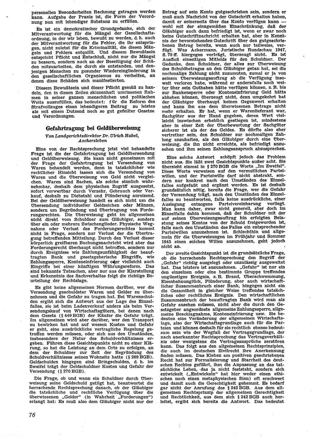 Neue Justiz (NJ), Zeitschrift für Recht und Rechtswissenschaft [Sowjetische Besatzungszone (SBZ) Deutschland], 2. Jahrgang 1948, Seite 76 (NJ SBZ Dtl. 1948, S. 76)