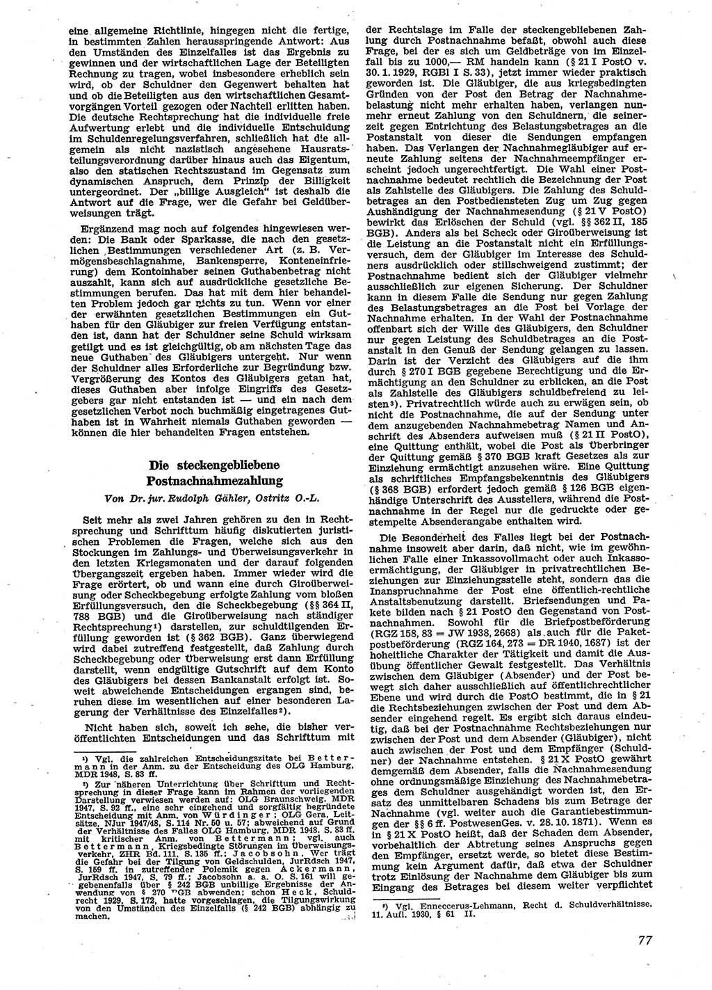 Neue Justiz (NJ), Zeitschrift für Recht und Rechtswissenschaft [Sowjetische Besatzungszone (SBZ) Deutschland], 2. Jahrgang 1948, Seite 77 (NJ SBZ Dtl. 1948, S. 77)