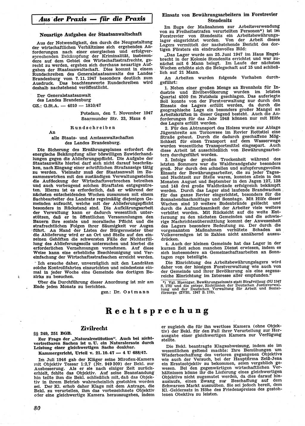 Neue Justiz (NJ), Zeitschrift für Recht und Rechtswissenschaft [Sowjetische Besatzungszone (SBZ) Deutschland], 2. Jahrgang 1948, Seite 80 (NJ SBZ Dtl. 1948, S. 80)