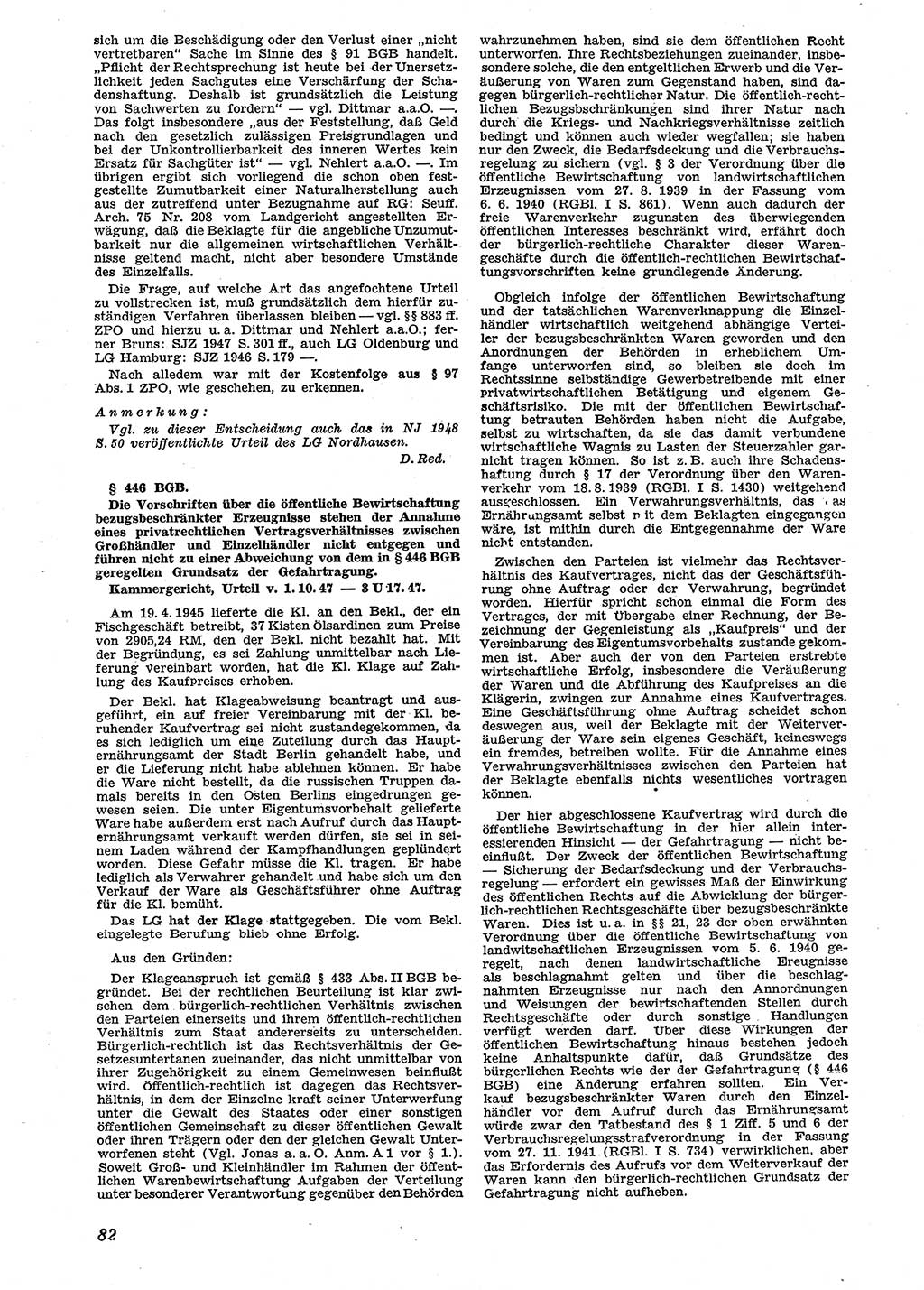 Neue Justiz (NJ), Zeitschrift für Recht und Rechtswissenschaft [Sowjetische Besatzungszone (SBZ) Deutschland], 2. Jahrgang 1948, Seite 82 (NJ SBZ Dtl. 1948, S. 82)