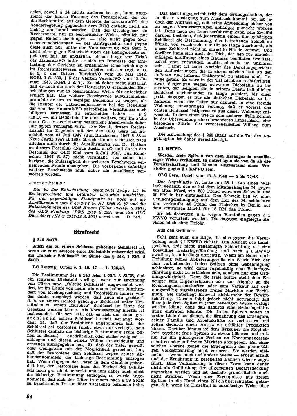 Neue Justiz (NJ), Zeitschrift für Recht und Rechtswissenschaft [Sowjetische Besatzungszone (SBZ) Deutschland], 2. Jahrgang 1948, Seite 84 (NJ SBZ Dtl. 1948, S. 84)