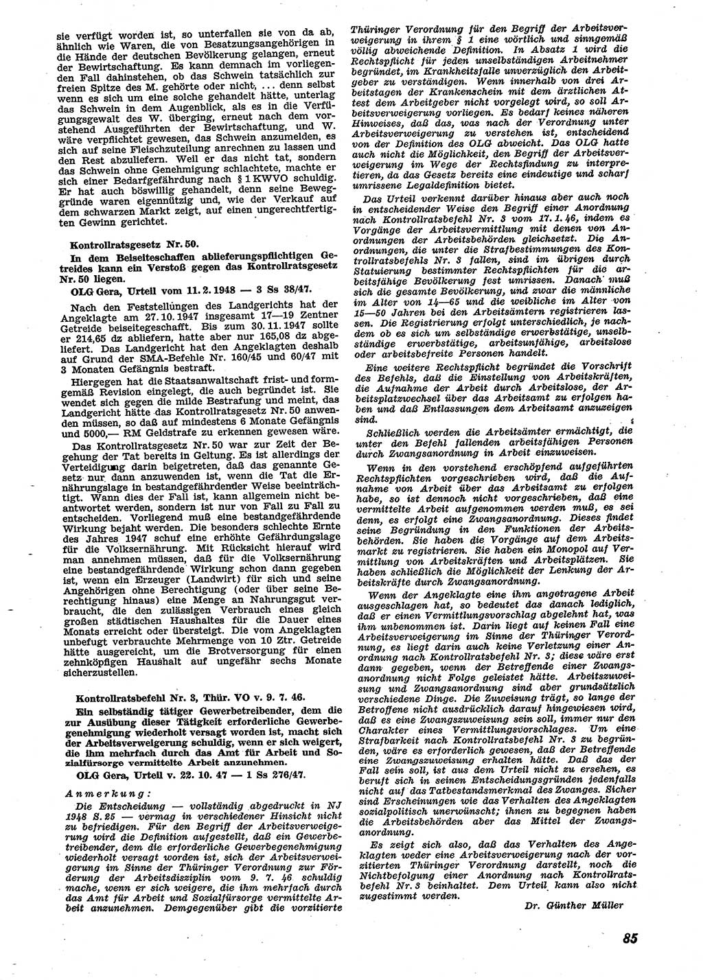 Neue Justiz (NJ), Zeitschrift für Recht und Rechtswissenschaft [Sowjetische Besatzungszone (SBZ) Deutschland], 2. Jahrgang 1948, Seite 85 (NJ SBZ Dtl. 1948, S. 85)