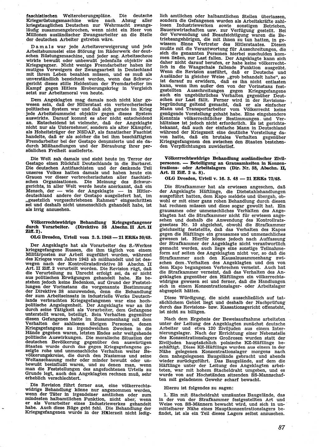 Neue Justiz (NJ), Zeitschrift für Recht und Rechtswissenschaft [Sowjetische Besatzungszone (SBZ) Deutschland], 2. Jahrgang 1948, Seite 87 (NJ SBZ Dtl. 1948, S. 87)