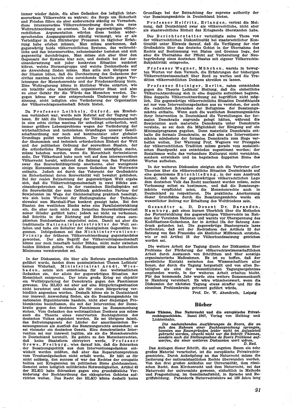 Neue Justiz (NJ), Zeitschrift für Recht und Rechtswissenschaft [Sowjetische Besatzungszone (SBZ) Deutschland], 2. Jahrgang 1948, Seite 91 (NJ SBZ Dtl. 1948, S. 91)