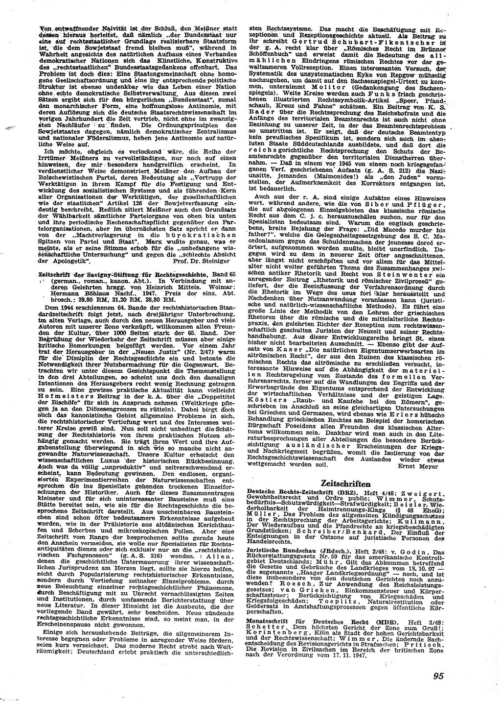 Neue Justiz (NJ), Zeitschrift für Recht und Rechtswissenschaft [Sowjetische Besatzungszone (SBZ) Deutschland], 2. Jahrgang 1948, Seite 95 (NJ SBZ Dtl. 1948, S. 95)