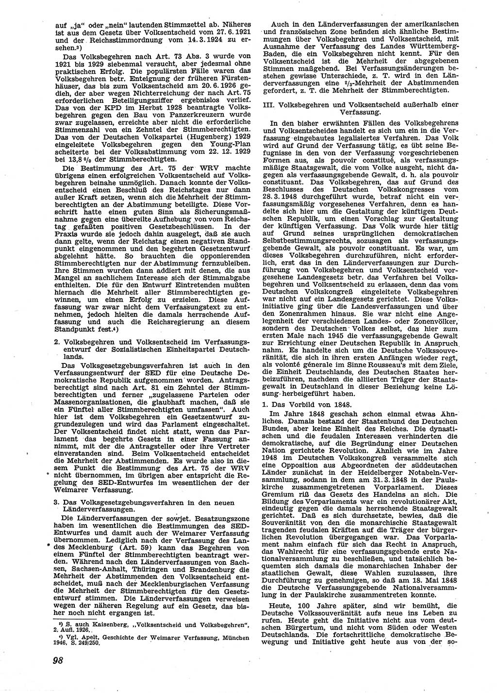 Neue Justiz (NJ), Zeitschrift für Recht und Rechtswissenschaft [Sowjetische Besatzungszone (SBZ) Deutschland], 2. Jahrgang 1948, Seite 98 (NJ SBZ Dtl. 1948, S. 98)