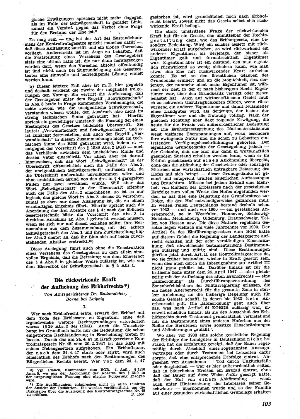 Neue Justiz (NJ), Zeitschrift für Recht und Rechtswissenschaft [Sowjetische Besatzungszone (SBZ) Deutschland], 2. Jahrgang 1948, Seite 103 (NJ SBZ Dtl. 1948, S. 103)