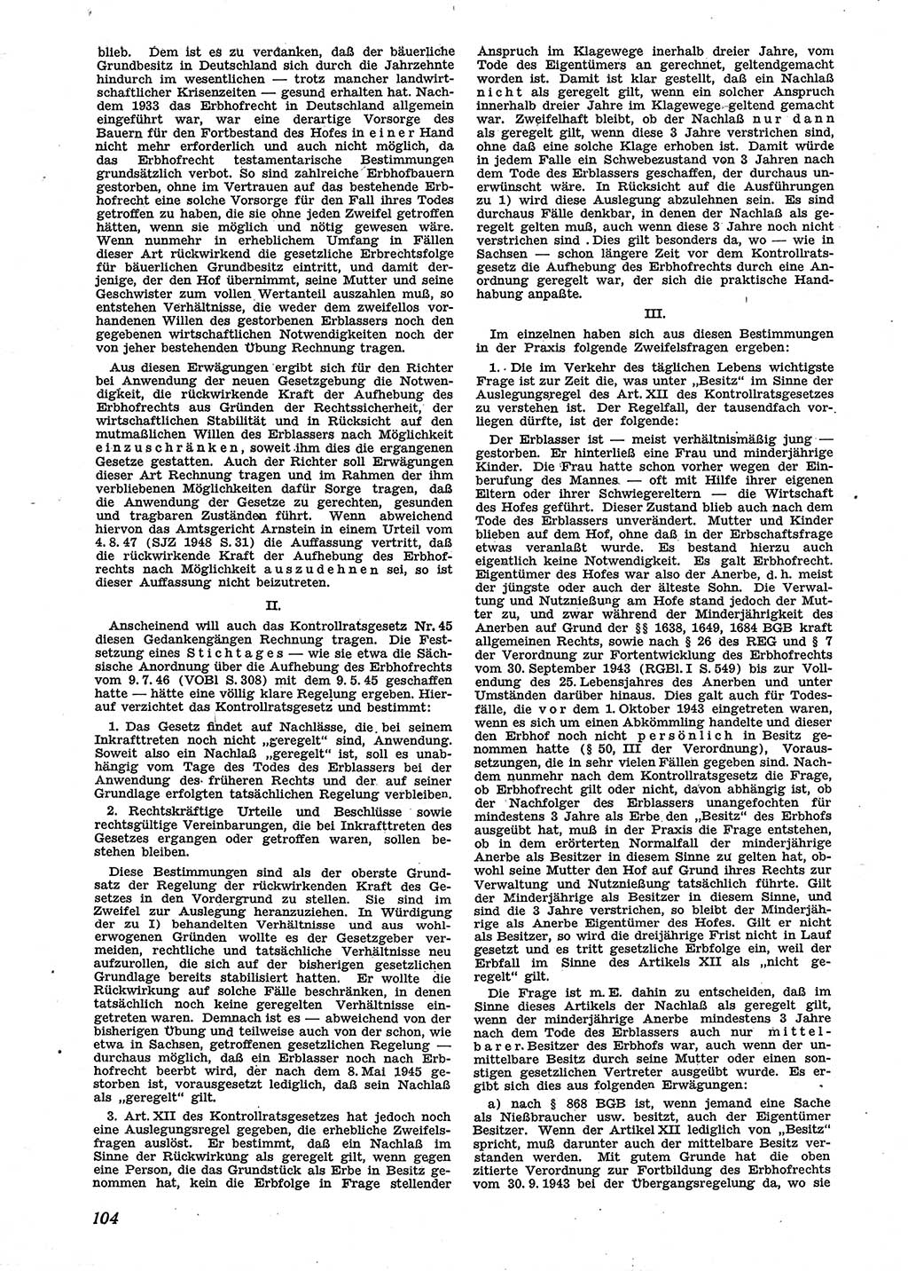 Neue Justiz (NJ), Zeitschrift für Recht und Rechtswissenschaft [Sowjetische Besatzungszone (SBZ) Deutschland], 2. Jahrgang 1948, Seite 104 (NJ SBZ Dtl. 1948, S. 104)